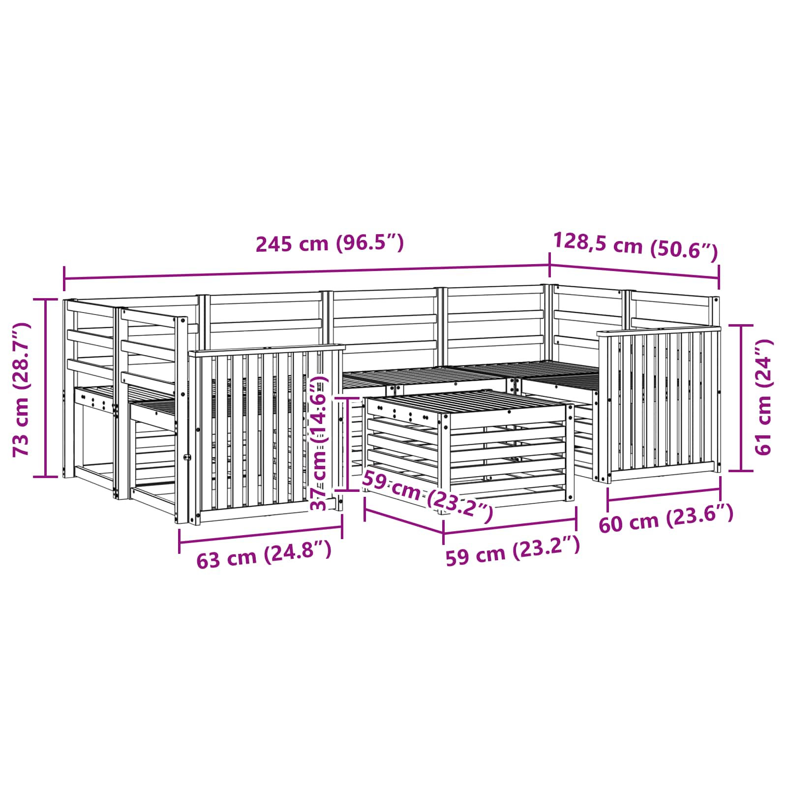 Sedežne garniture 7 pcs Naravna Masiven les akacije - slika 9