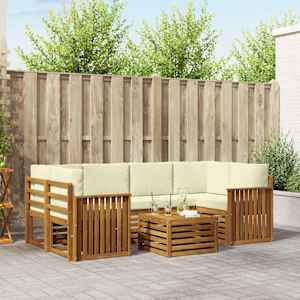 Zunanja garnitura za sedenje z blazino 7 pcs Naravna in smetana