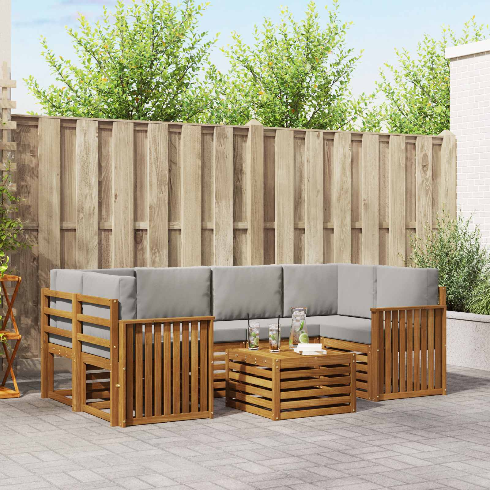 vidaXL Outdoor-Sofagarnitur mit Kissen 7 pcs Natürlich und Hellgrau