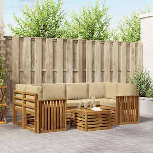 Zunanja garnitura za sedenje z blazino 7 pcs Naravna in bež