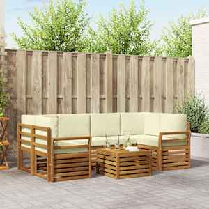 Zunanja garnitura za sedenje z blazino 7 pcs Naravna in smetana