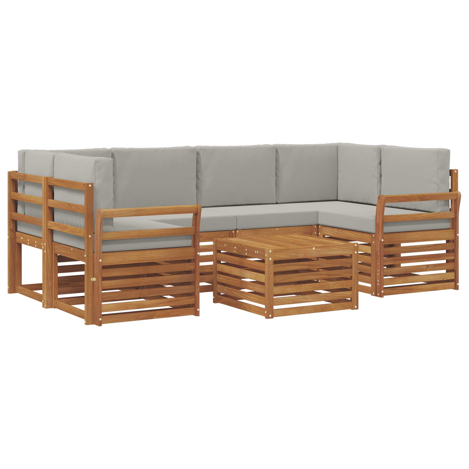 Sofa-Sets 7 pcs Natuurlijk en Lichtgrijs Massief Acaciahout image 2