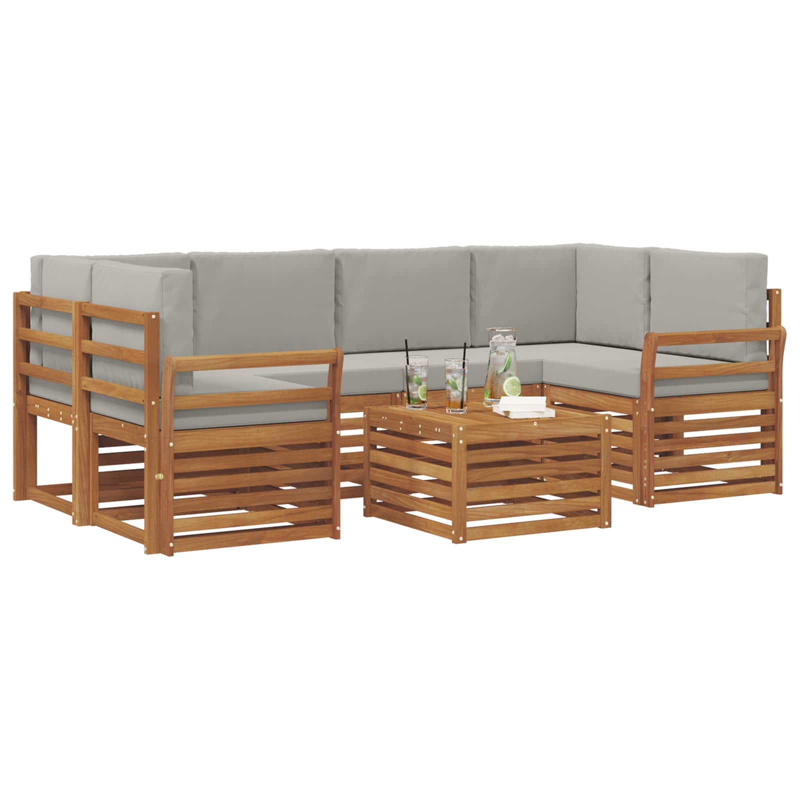 Sofa-Sets 7 pcs Natuurlijk en Lichtgrijs Massief Acaciahout image 3