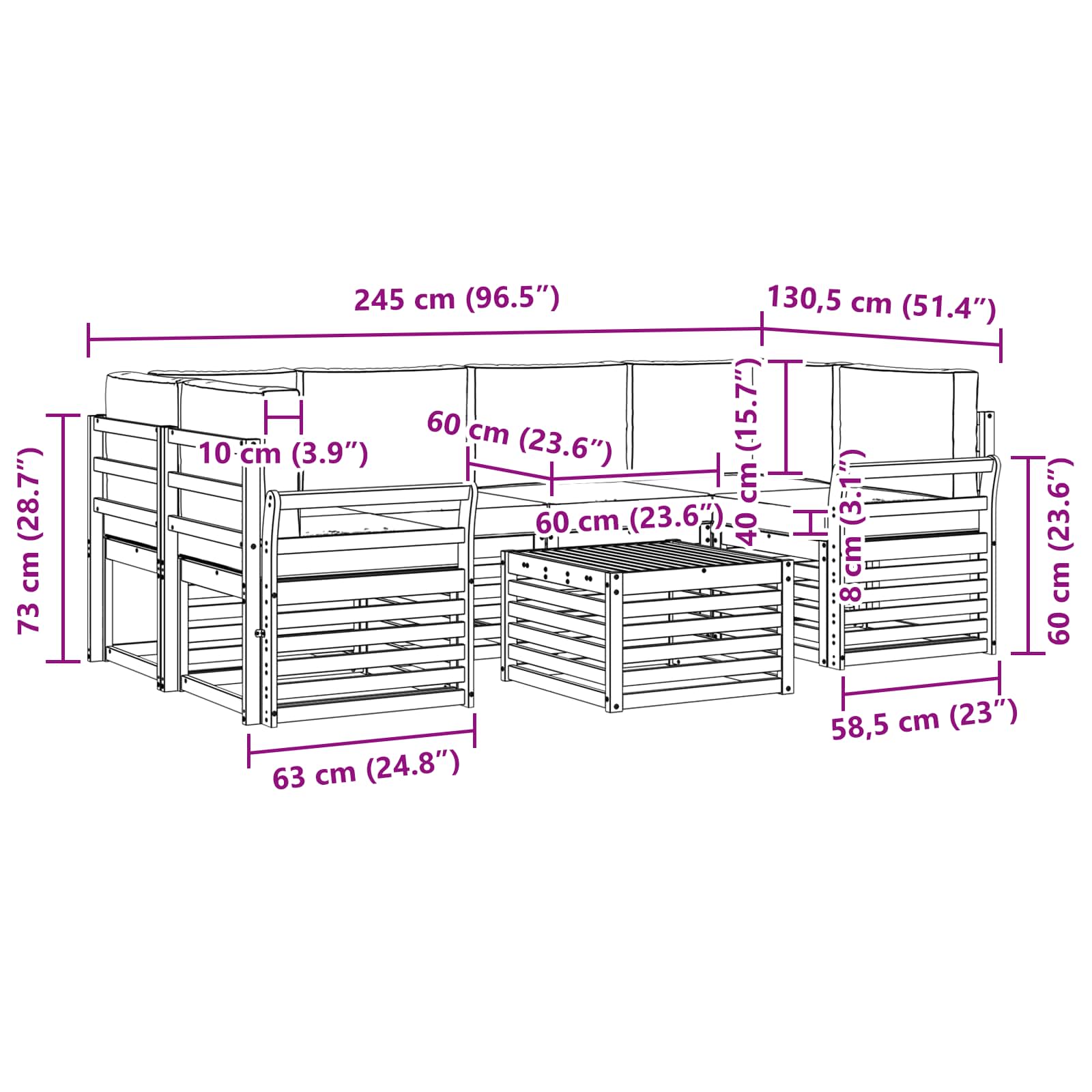 Sofa-Sets 7 pcs Natuurlijk en Lichtgrijs Massief Acaciahout image 8