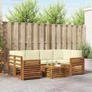 Zunanja garnitura za sedenje z blazino 7 pcs Naravna in smetana