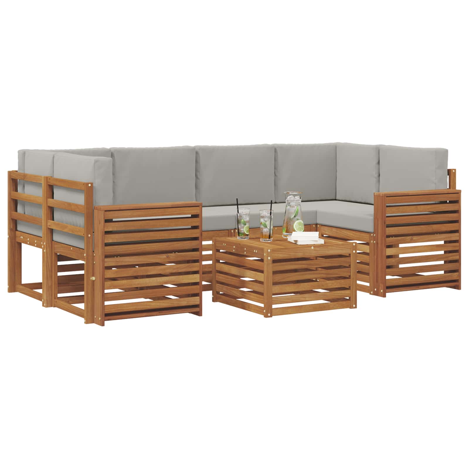 Sofa-Sets 7 pcs Natuurlijk en Lichtgrijs Massief Acaciahout image 3