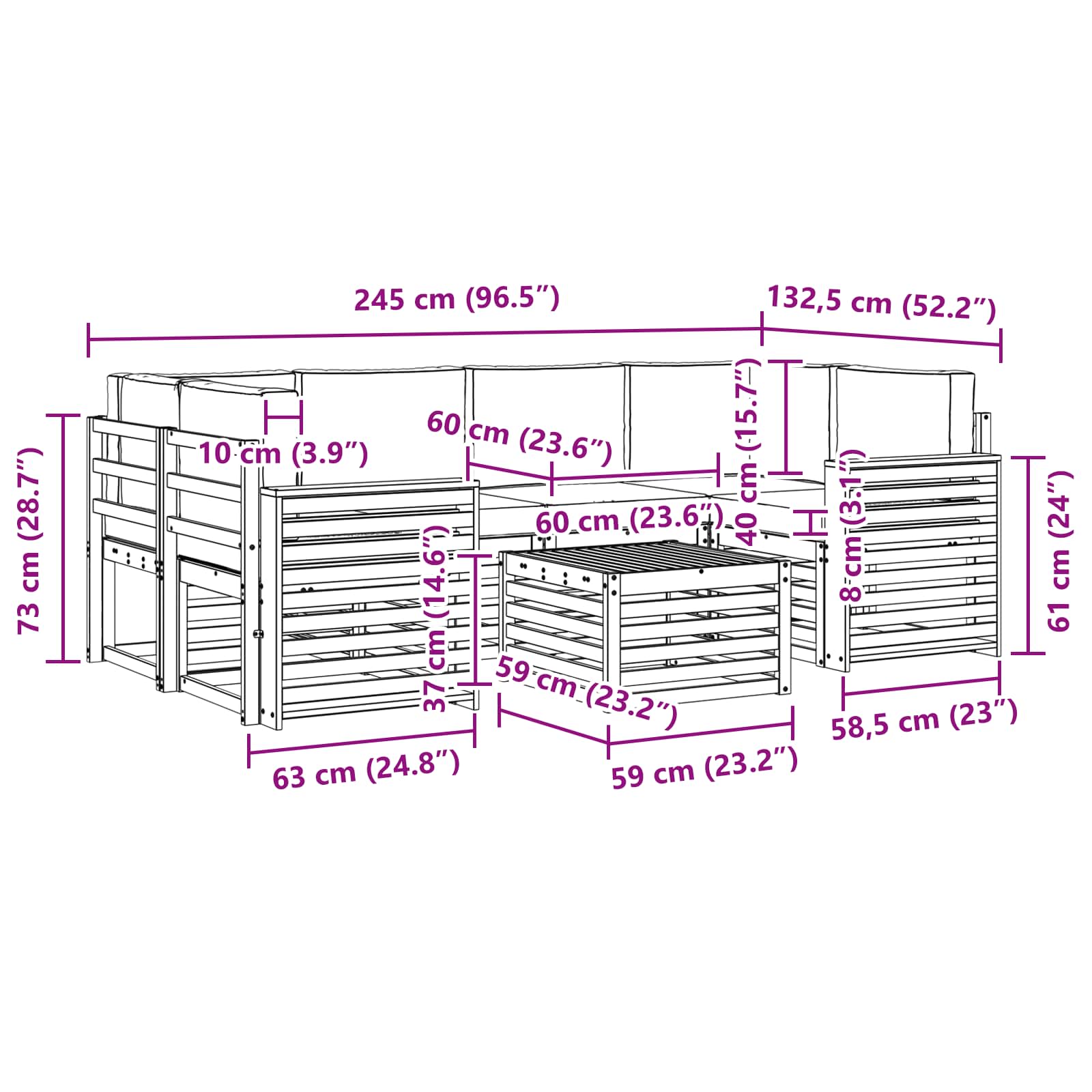 Sofa-Sets 7 pcs Natuurlijk en Lichtgrijs Massief Acaciahout image 8