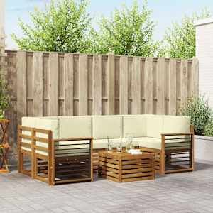 Zunanja garnitura za sedenje z blazino 7 pcs Naravna in smetana