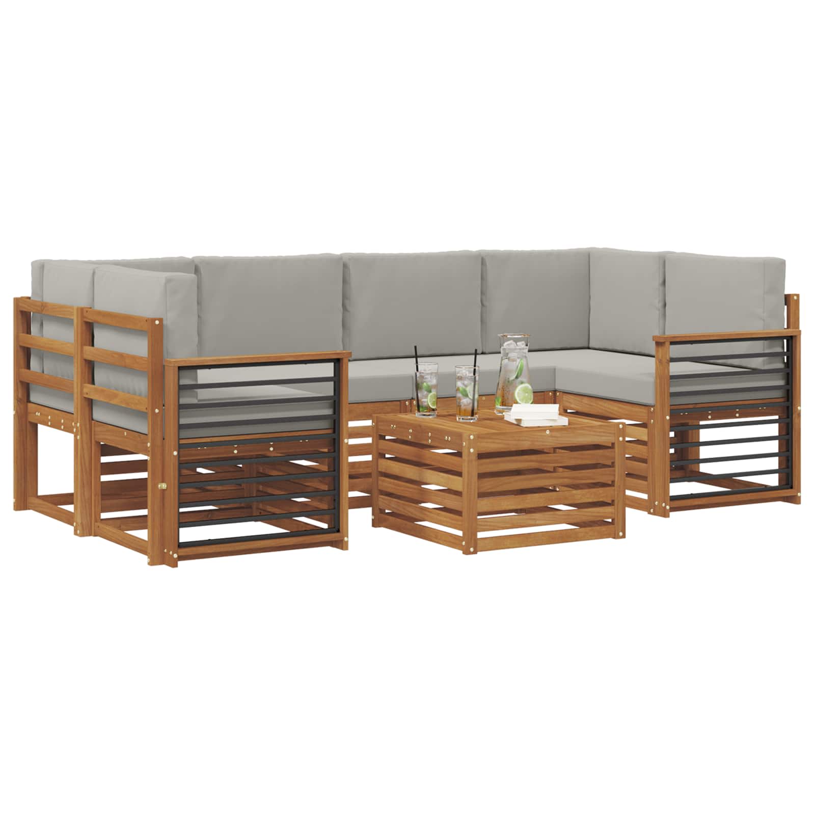 Sofa-Sets 7 pcs Natuurlijk en Lichtgrijs Massief Acaciahout image 3