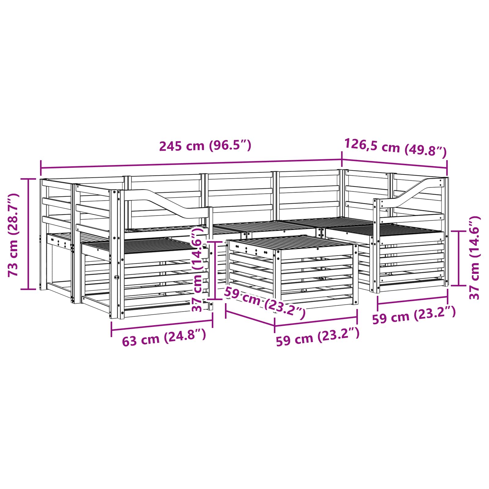 Sedežne garniture 7 pcs Naravna Masiven les akacije - slika 9