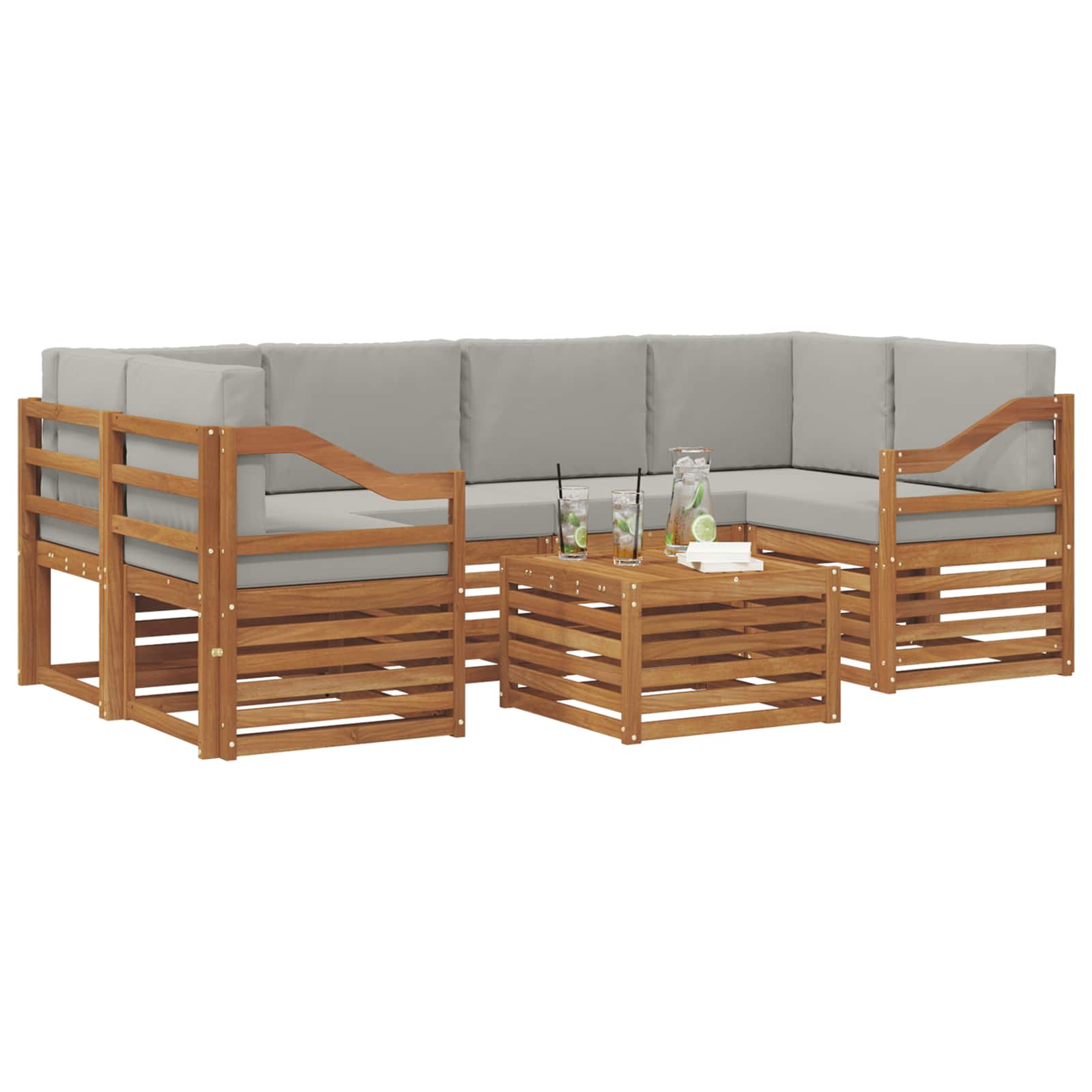 Thumbnail - vidaXL Outdoor-Sofagarnitur mit Kissen 7 pcs Natürlich und Hellgrau