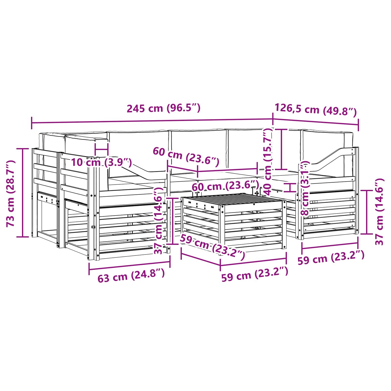 Sofa-Sets 7 pcs Natuurlijk en Lichtgrijs Massief Acaciahout image 8