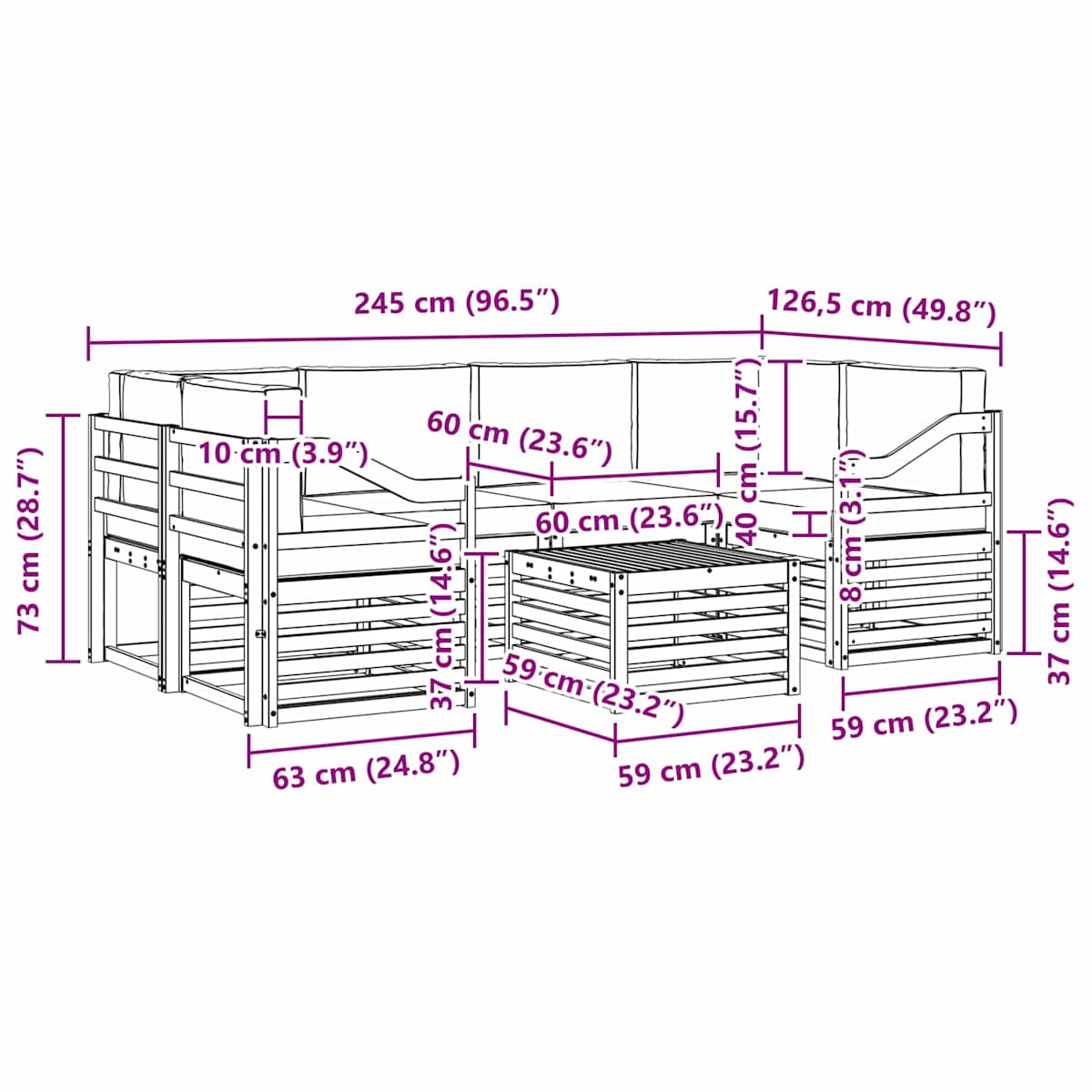 Udendørs sofagruppe 7 stk. Massivt Akacietræ - Billede 10