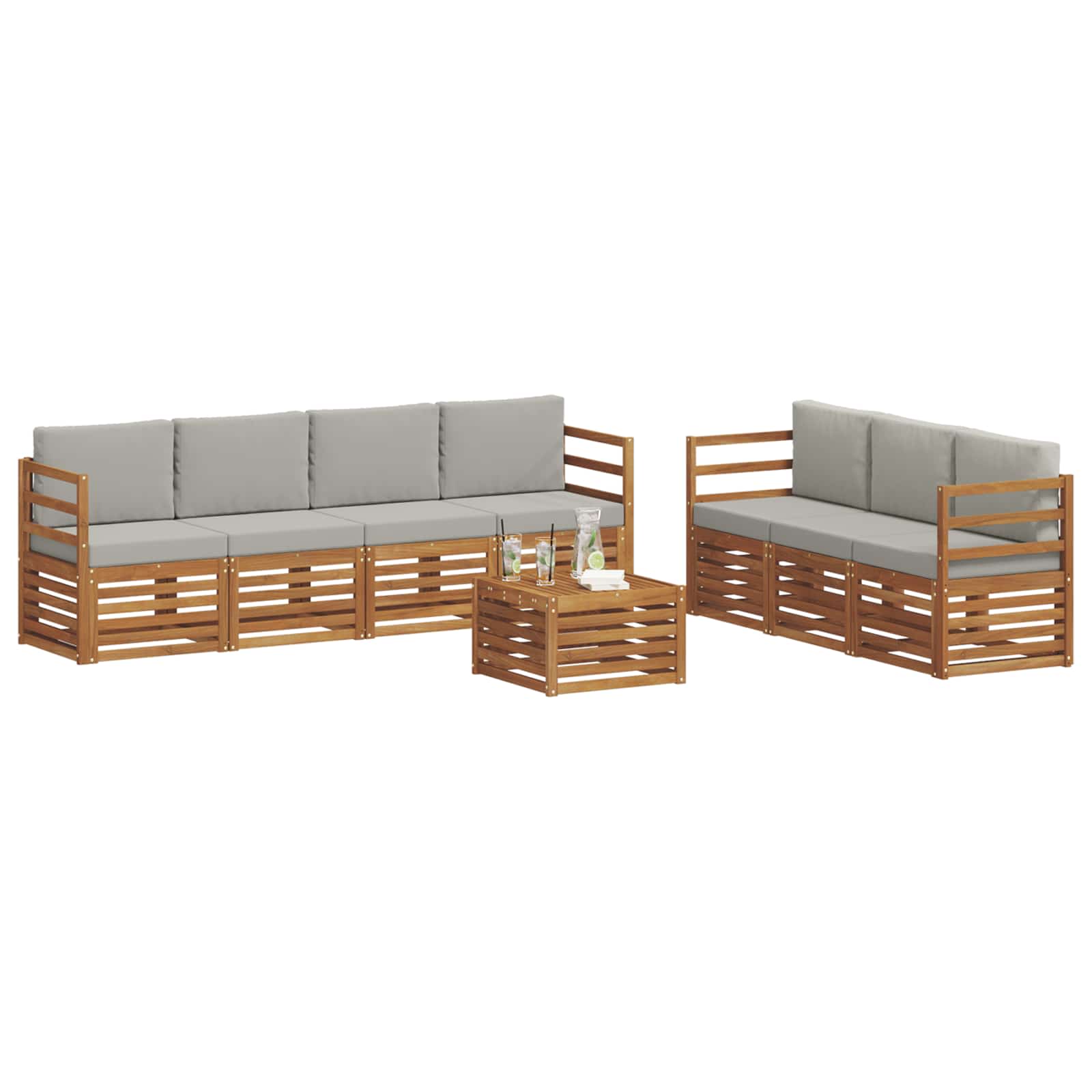 Sofa-Sets 8 pcs Natuurlijk en Lichtgrijs Massief Acaciahout image 3