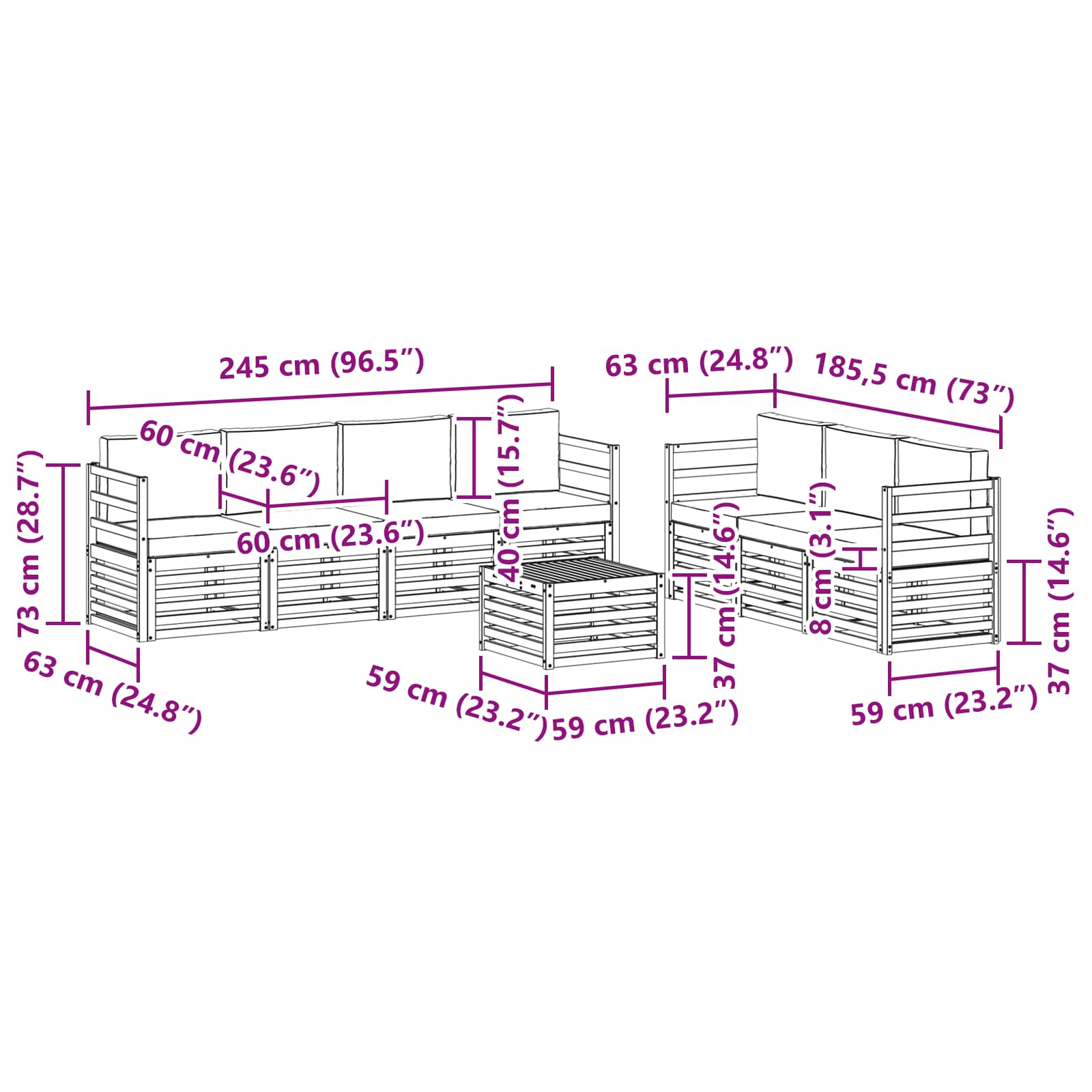 Sofa-Sets 8 pcs Natuurlijk en Lichtgrijs Massief Acaciahout image 7