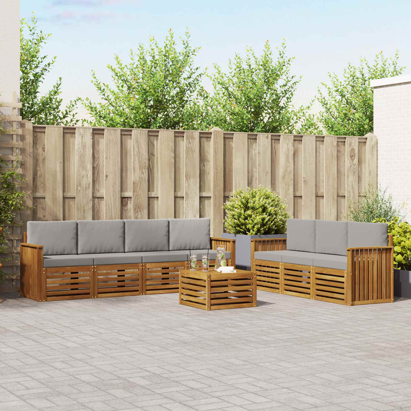 Sofa-Sets 8 pcs Natuurlijk en Lichtgrijs Massief Acaciahout image 1