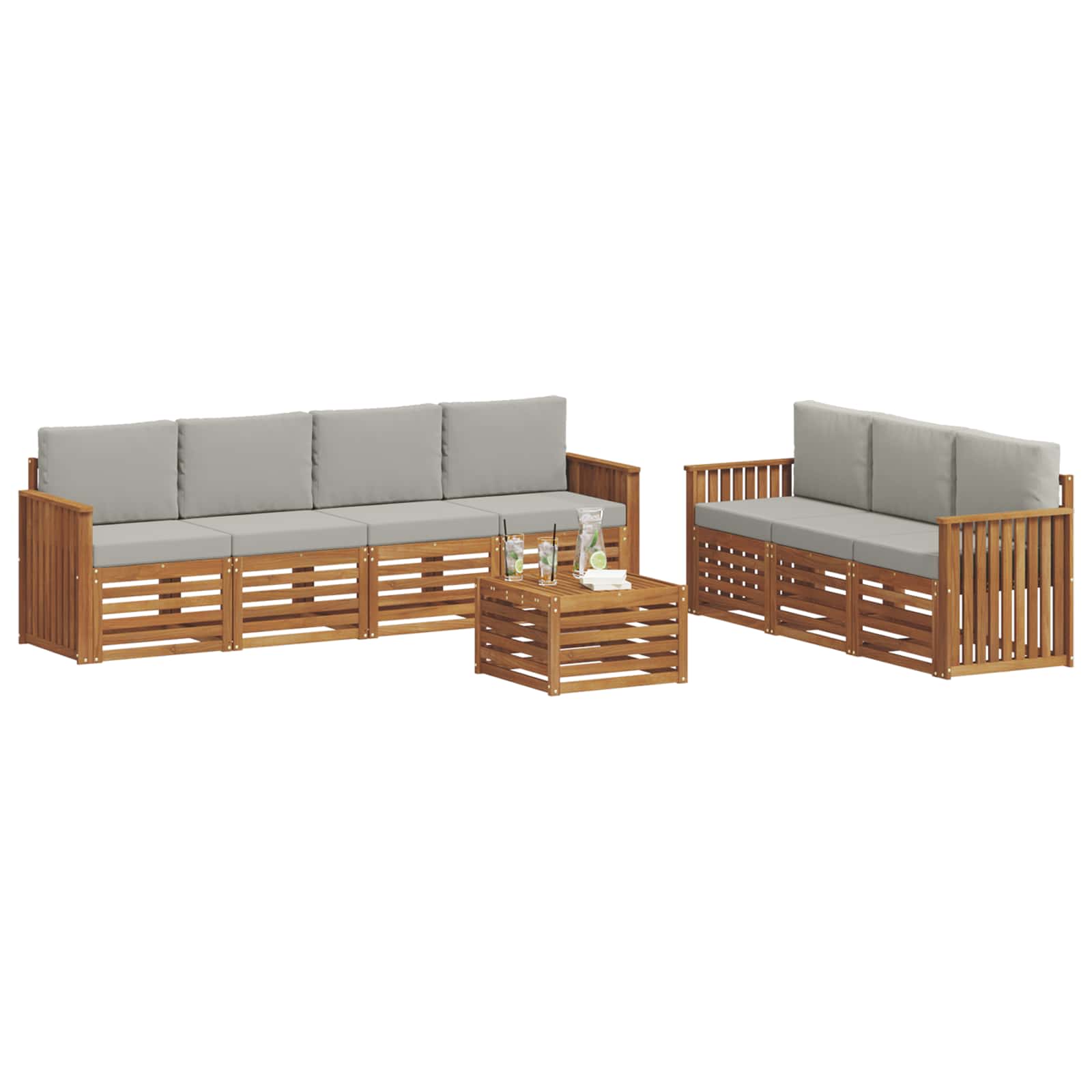 Sofa-Sets 8 pcs Natuurlijk en Lichtgrijs Massief Acaciahout image 3