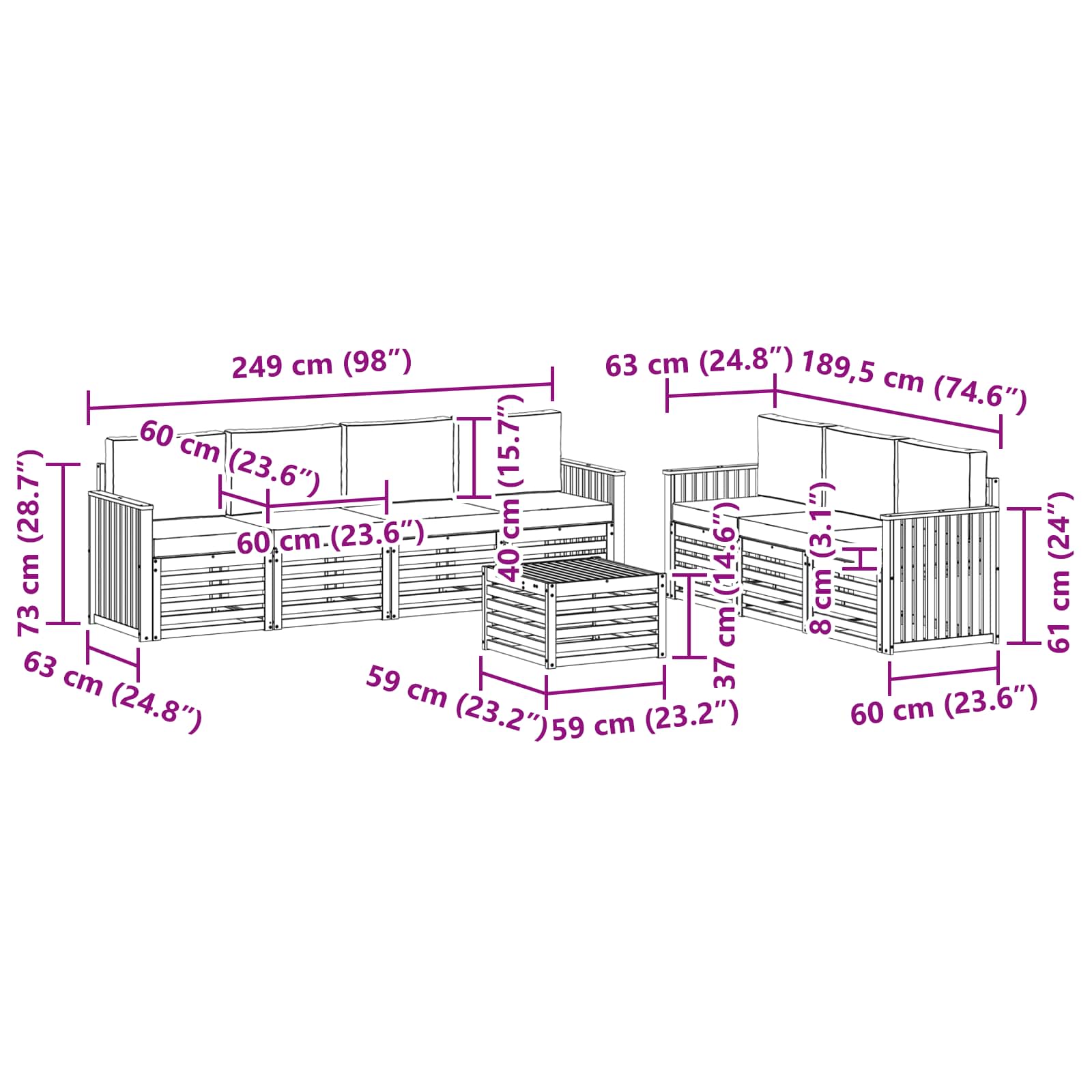Sofa-Sets 8 pcs Natuurlijk en Lichtgrijs Massief Acaciahout image 7