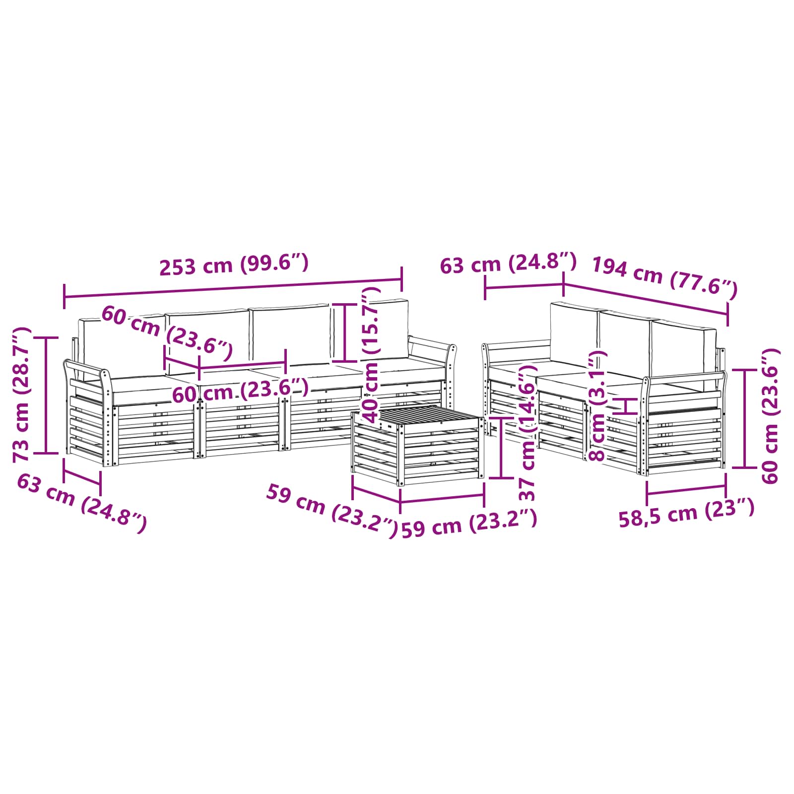 Sedežne garniture z blazino 8 pcs Naravna in svetlo siva - slika 9