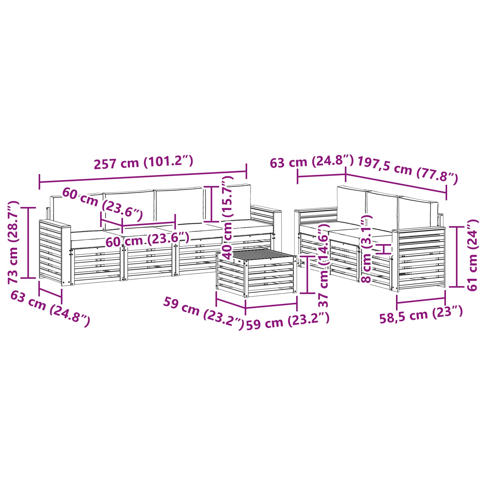 Sedežne garniture z blazino 8 pcs Naravna in svetlo siva - slika 9
