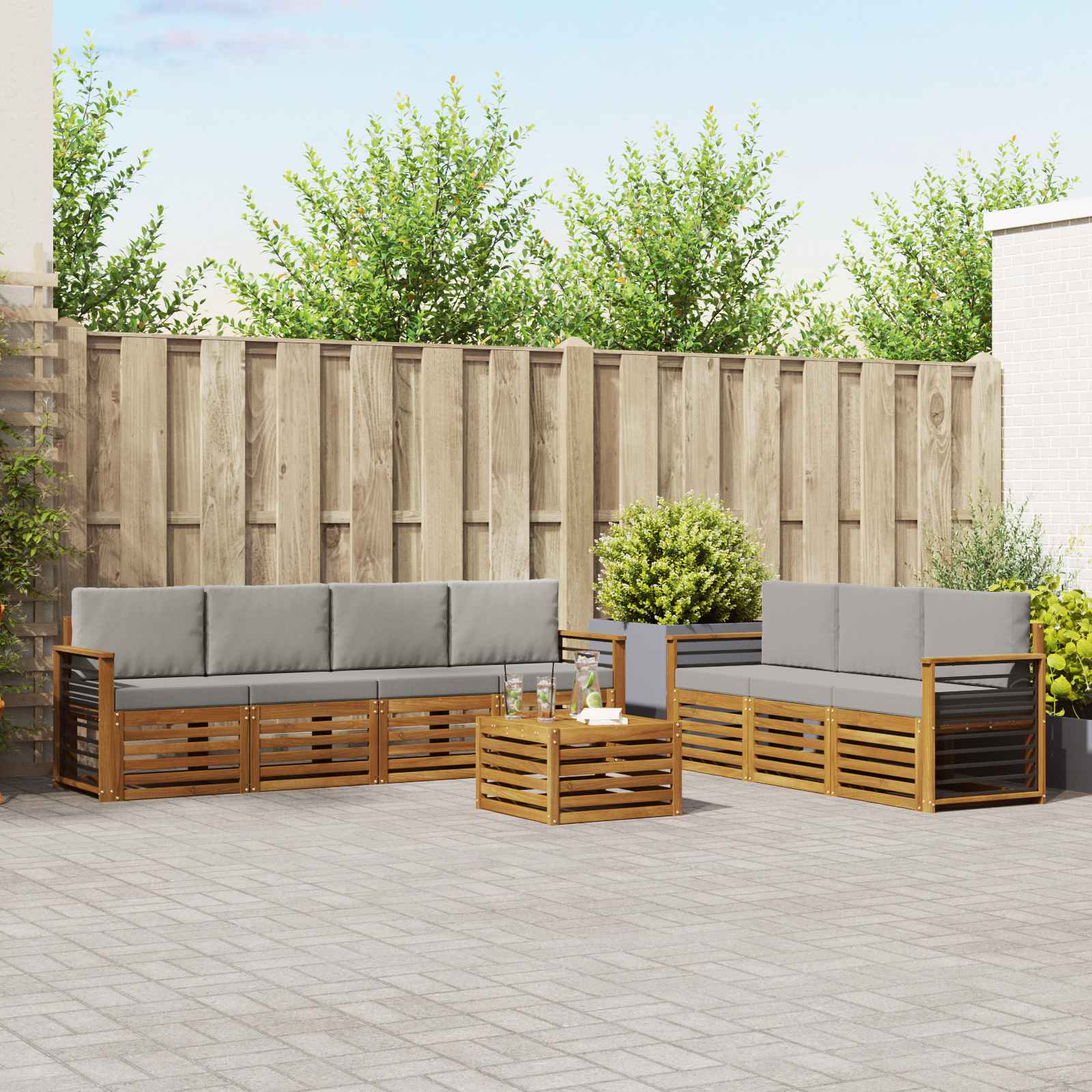 Sedežne garniture z blazino 8 pcs Naravna in svetlo siva