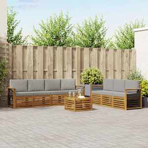 Sedežne garniture z blazino 8 pcs Naravna in svetlo siva