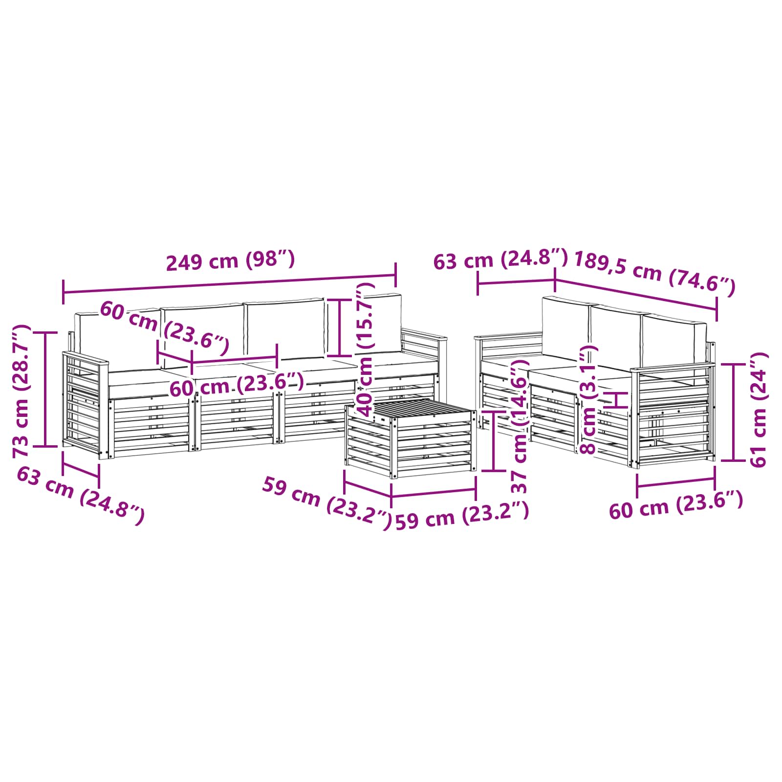 Sedežne garniture z blazino 8 pcs Naravna in svetlo siva - slika 9
