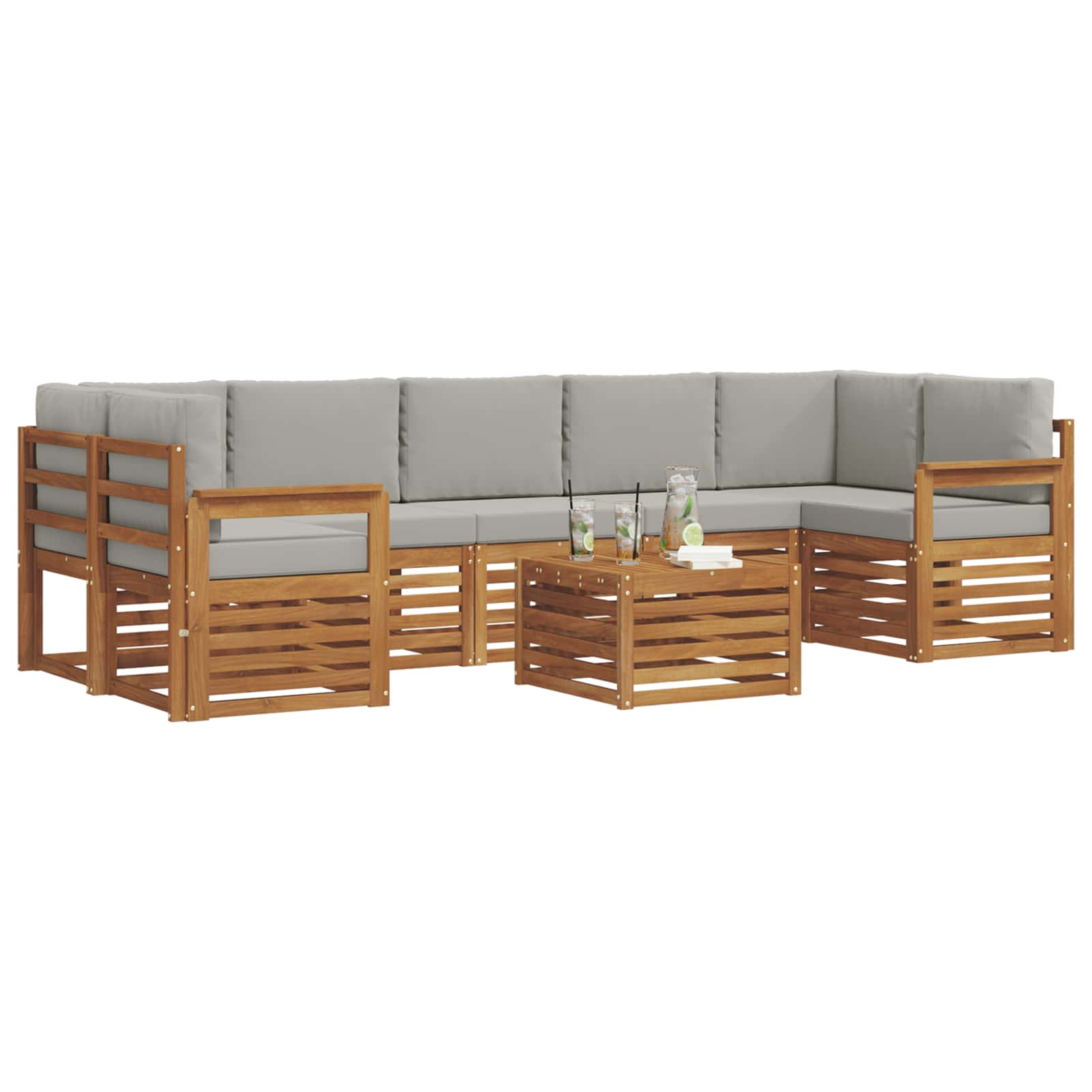 Sofa-Sets 8 pcs Natuurlijk en Lichtgrijs Massief Acaciahout image 3