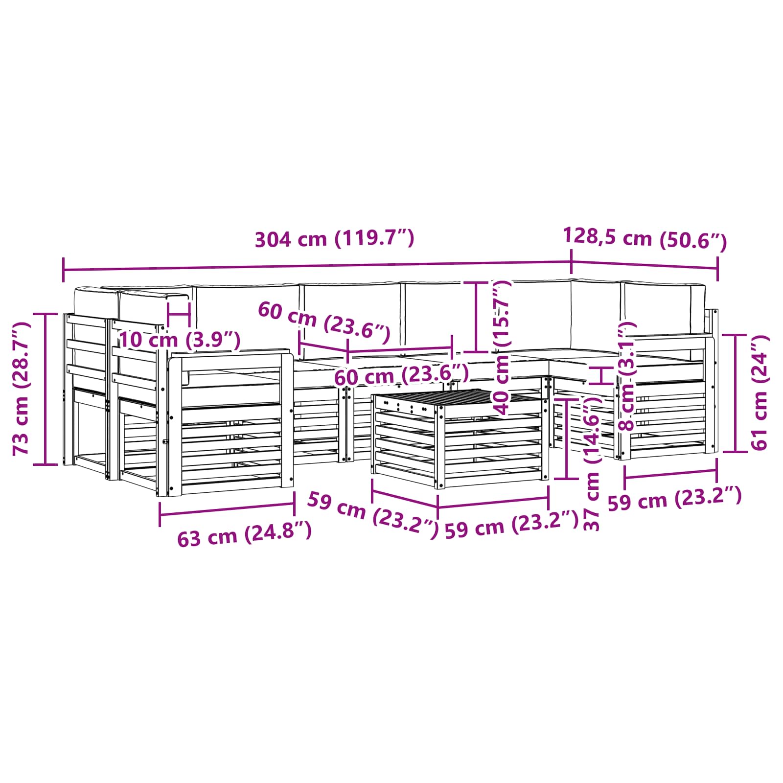 Sofa-Sets 8 pcs Natuurlijk en Lichtgrijs Massief Acaciahout image 8