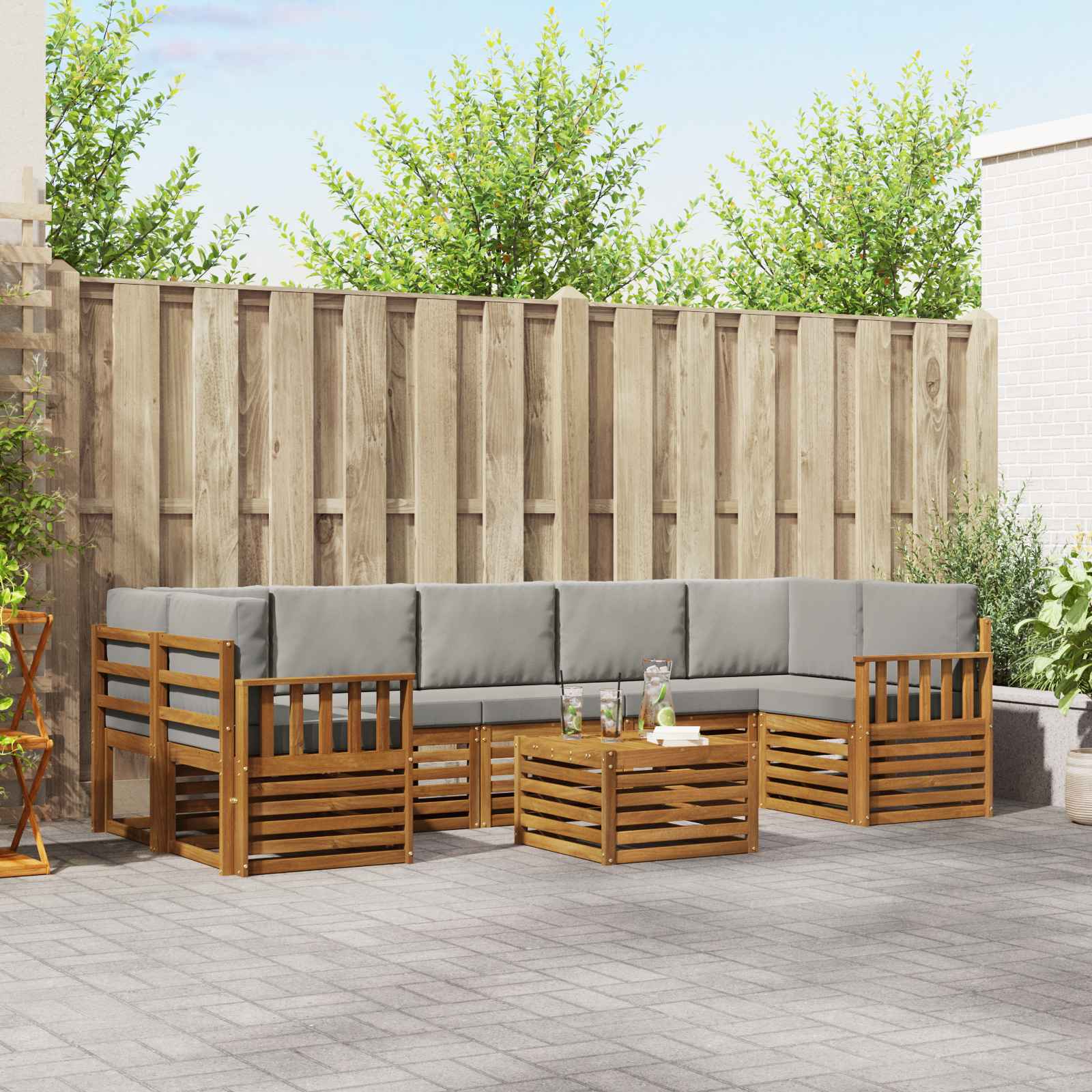 vidaXL Sofagarnituren 8 pcs Natürlich und Hellgrau Massivholz Akazie