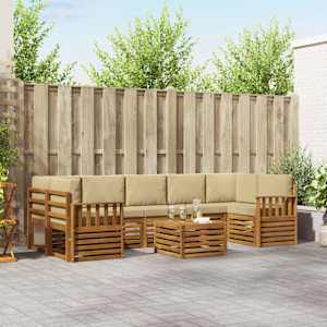 Zunanja garnitura za sedenje z blazino 8 pcs Naravna in bež