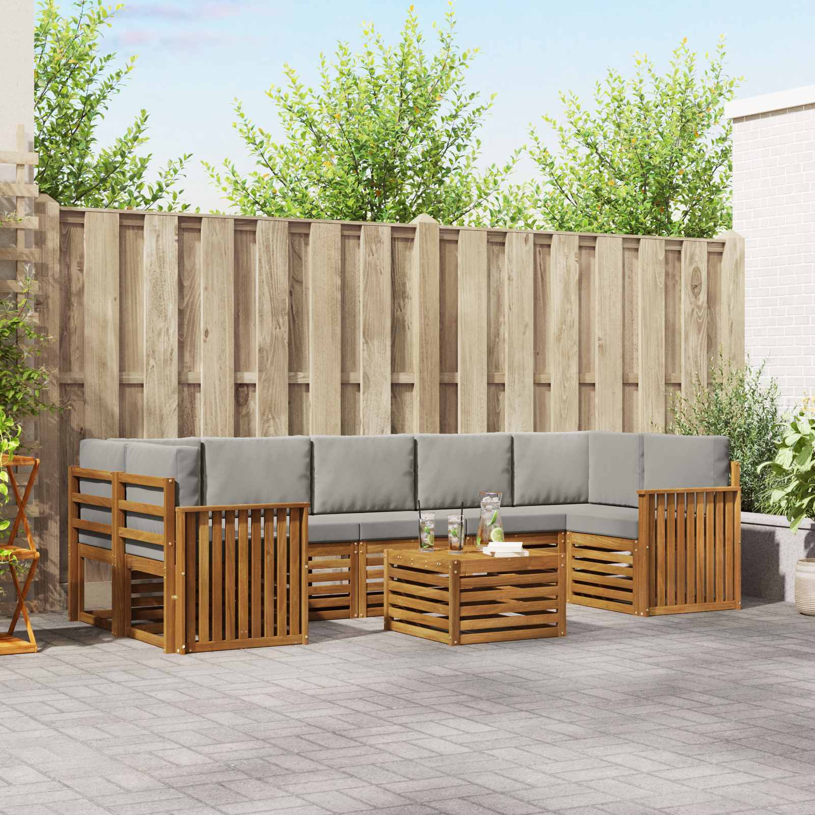 Zunanja garnitura za sedenje 8 pcs Naravna in svetlo siva