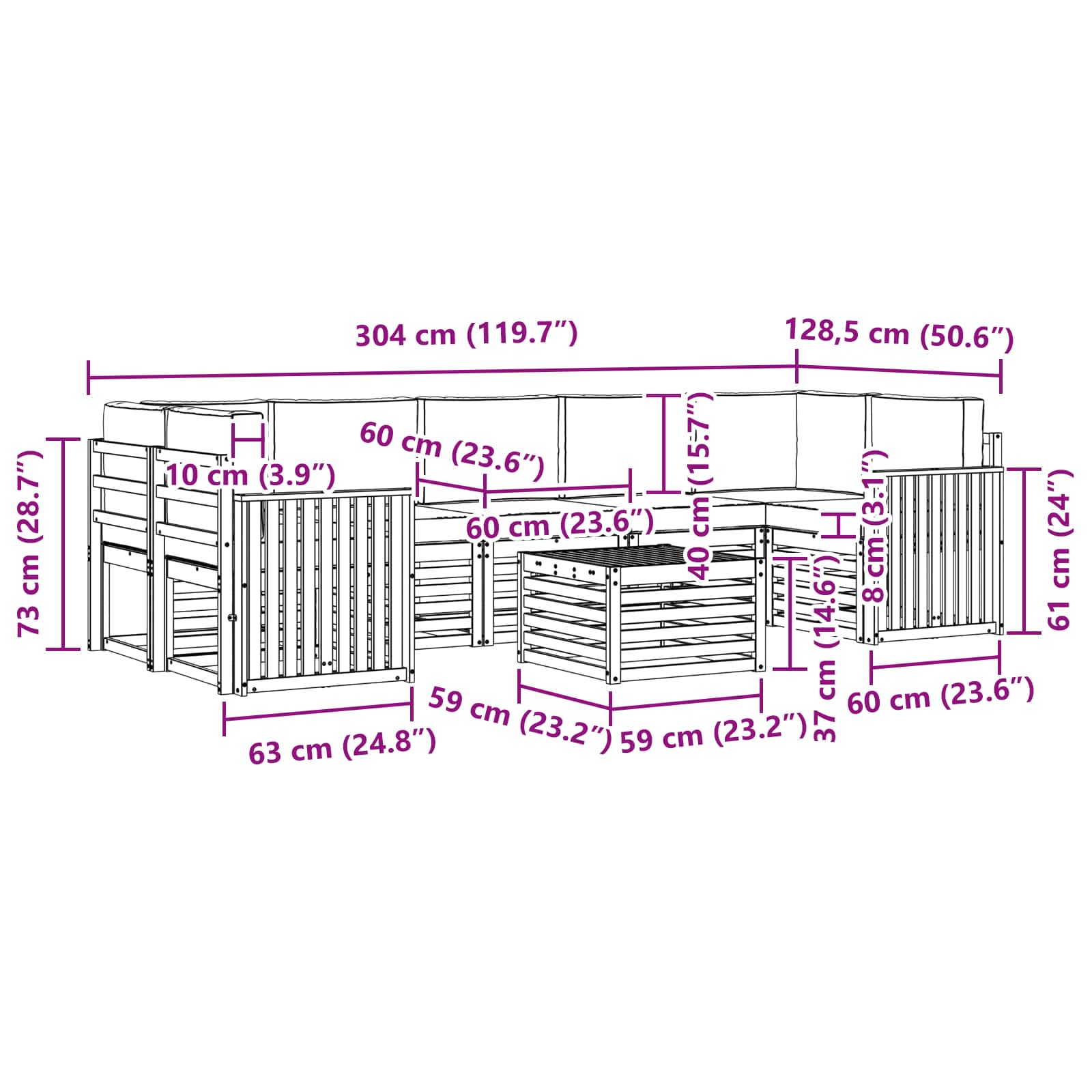 Zunanja garnitura za sedenje 8 pcs Naravna in svetlo siva - slika 10