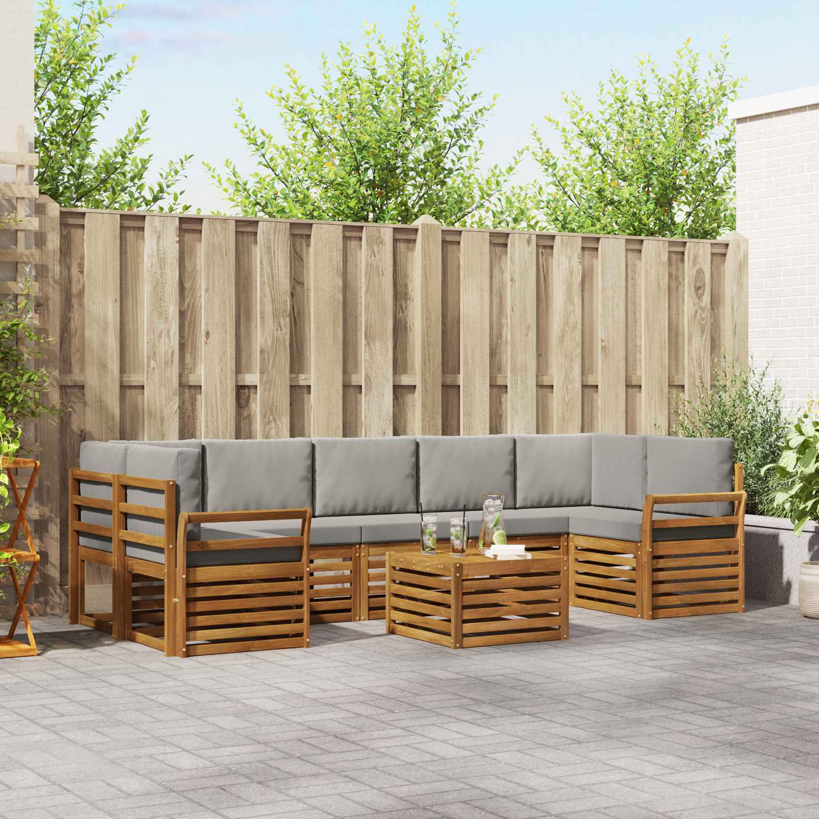 Sofa-Sets 8 pcs Natuurlijk en Lichtgrijs Massief Acaciahout image 1