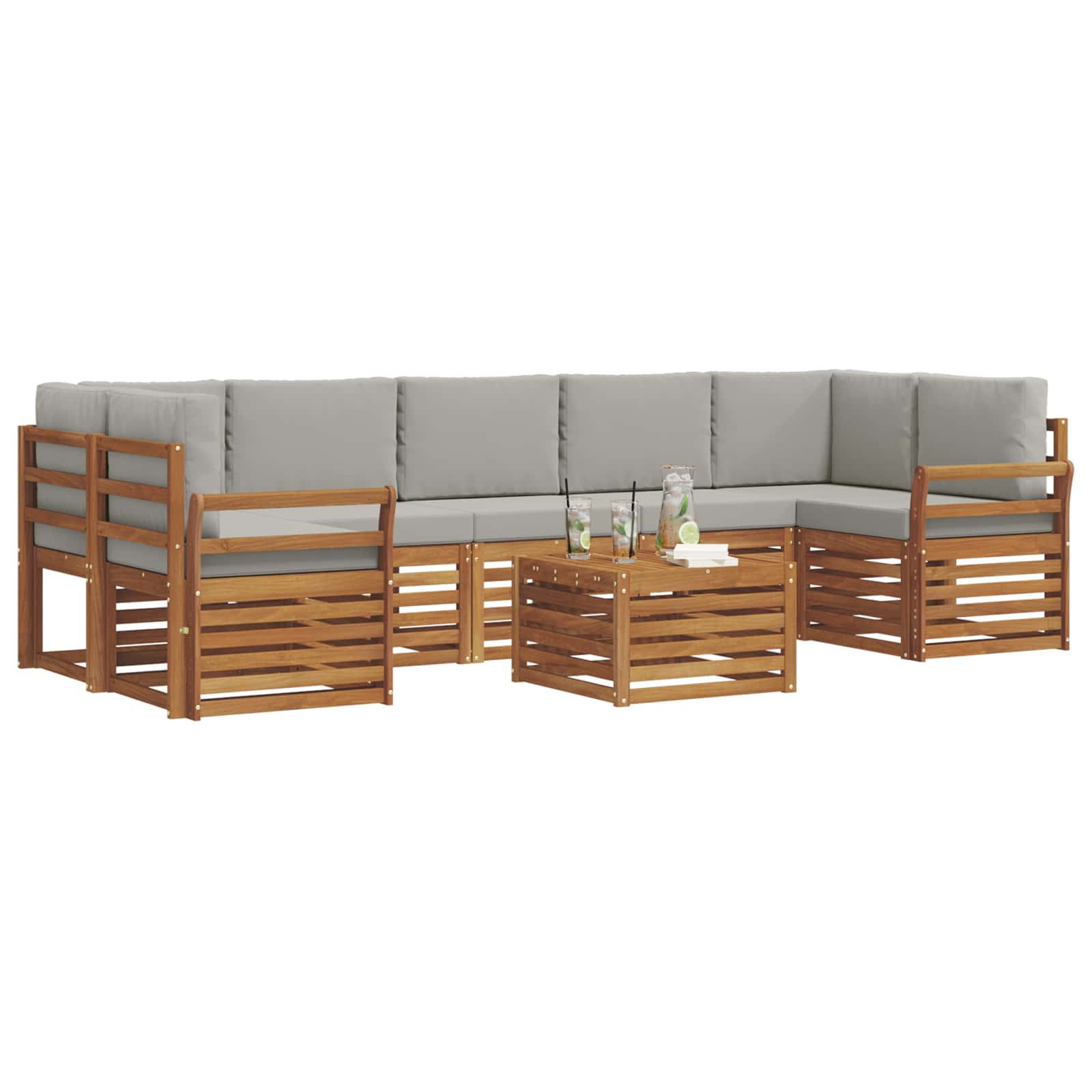 Sofa-Sets 8 pcs Natuurlijk en Lichtgrijs Massief Acaciahout image 3