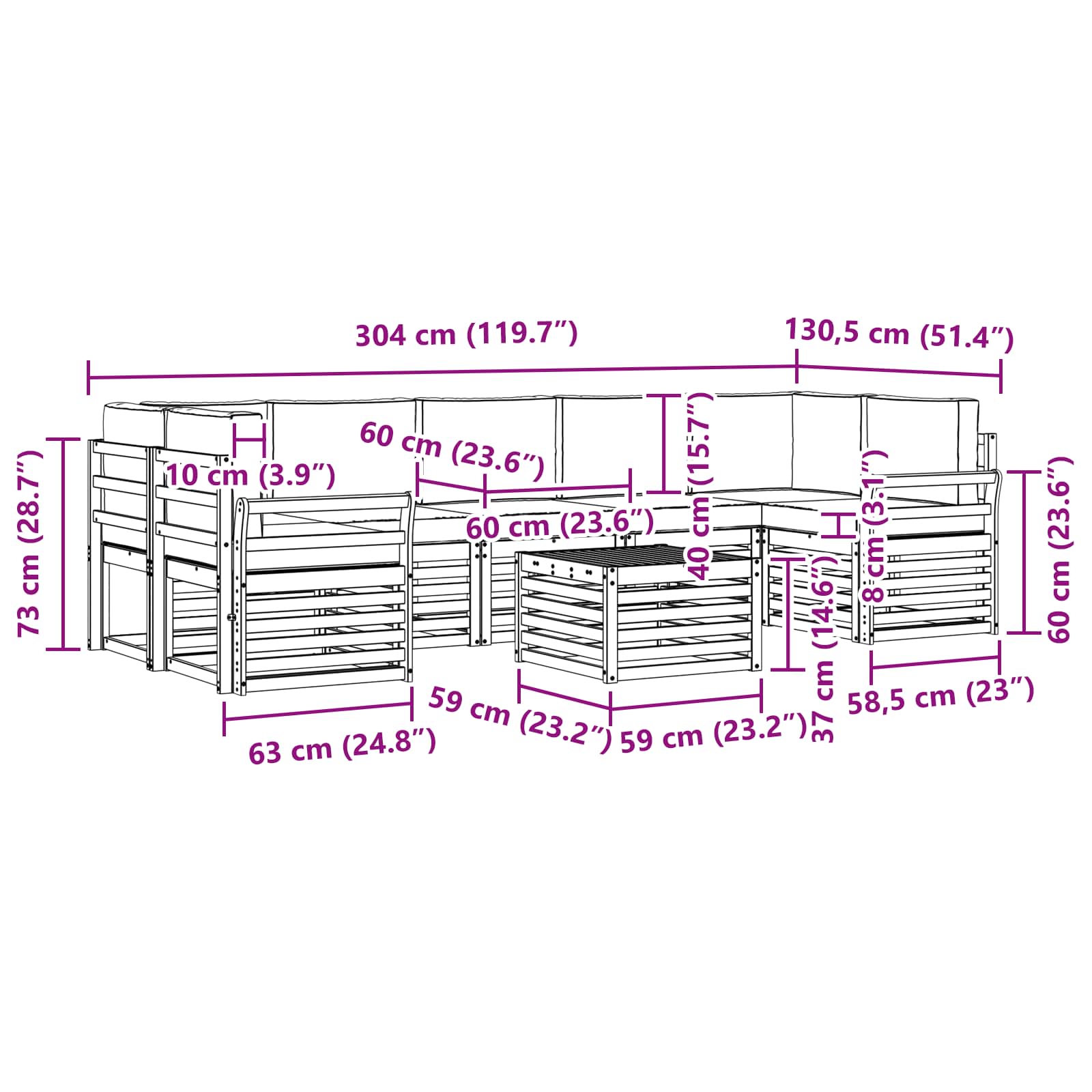 Sofa-Sets 8 pcs Natuurlijk en Lichtgrijs Massief Acaciahout image 8