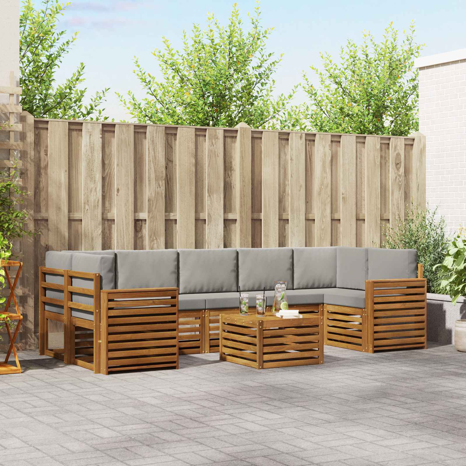 Sofa-Sets 8 pcs Natuurlijk en Lichtgrijs Massief Acaciahout image 1