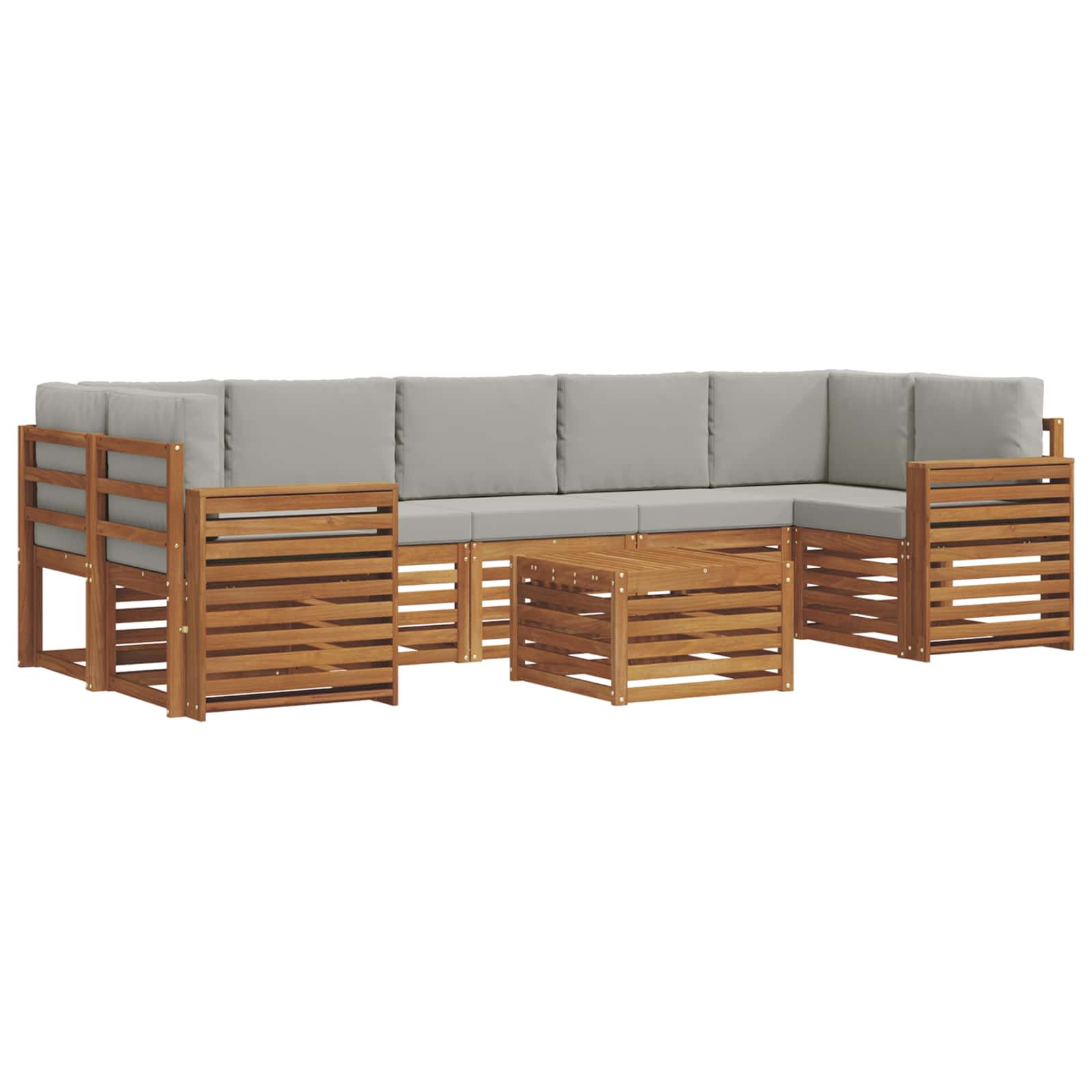 Sofa-Sets 8 pcs Natuurlijk en Lichtgrijs Massief Acaciahout image 2