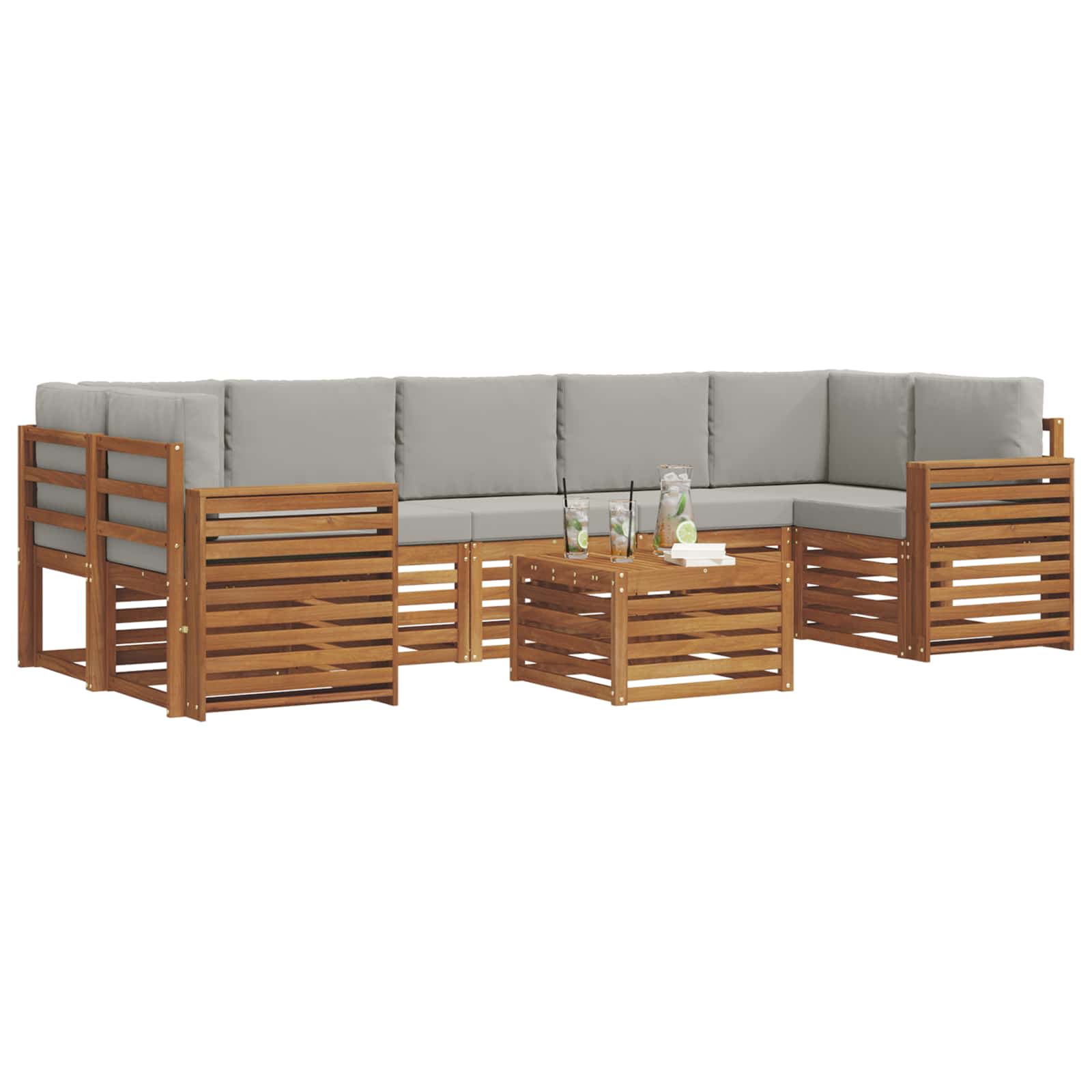 Sofa-Sets 8 pcs Natuurlijk en Lichtgrijs Massief Acaciahout image 3