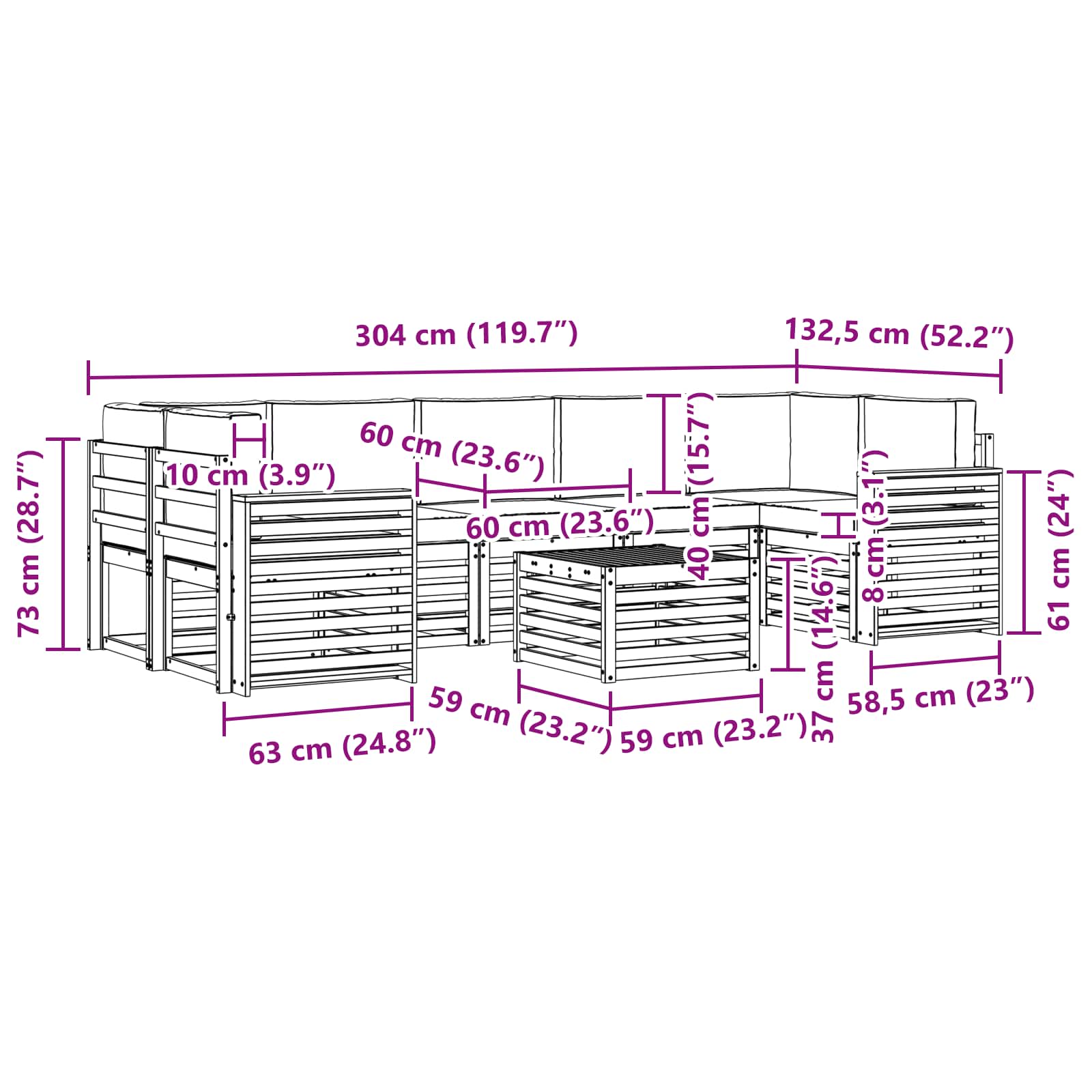 Sofa-Sets 8 pcs Natuurlijk en Lichtgrijs Massief Acaciahout image 8