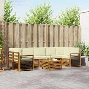 Zunanja garnitura za sedenje z blazino 8 pcs Naravna in smetana