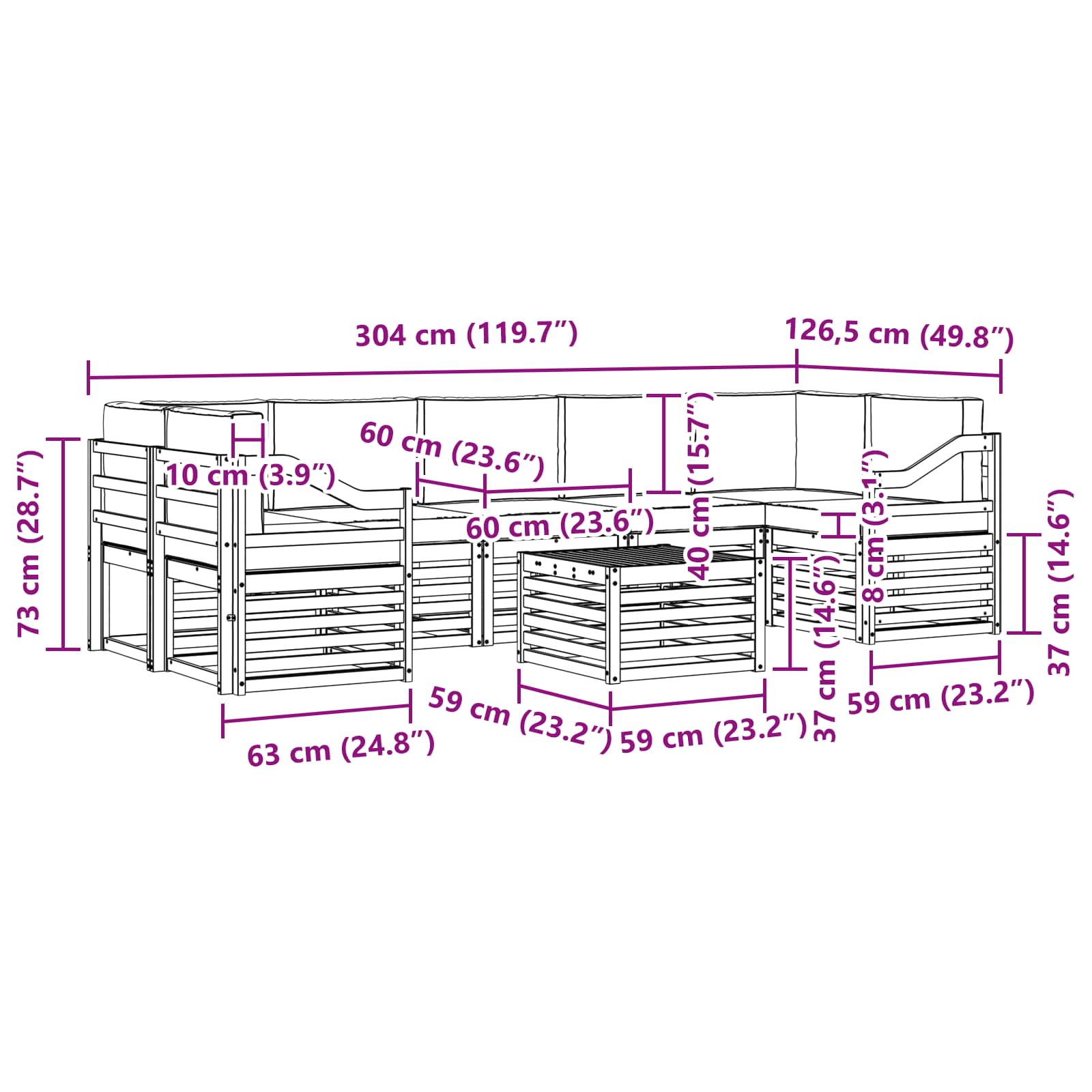 Zunanja garnitura za sedenje 8 pcs Naravna in svetlo siva - slika 10