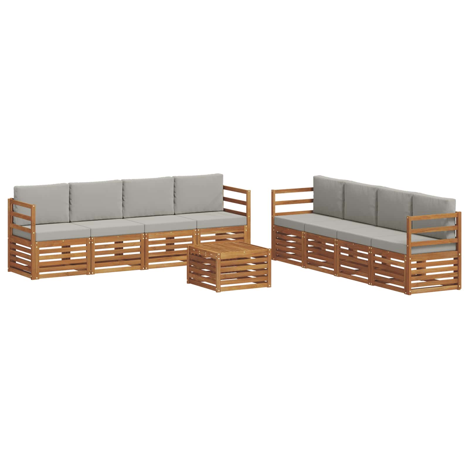 Sofa-Sets 9 pcs Natuurlijk en Lichtgrijs Massief Acaciahout image 2