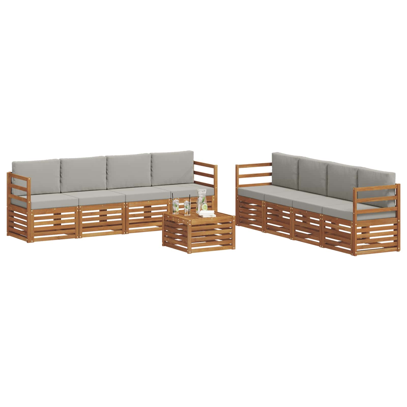 Sofa-Sets 9 pcs Natuurlijk en Lichtgrijs Massief Acaciahout image 3