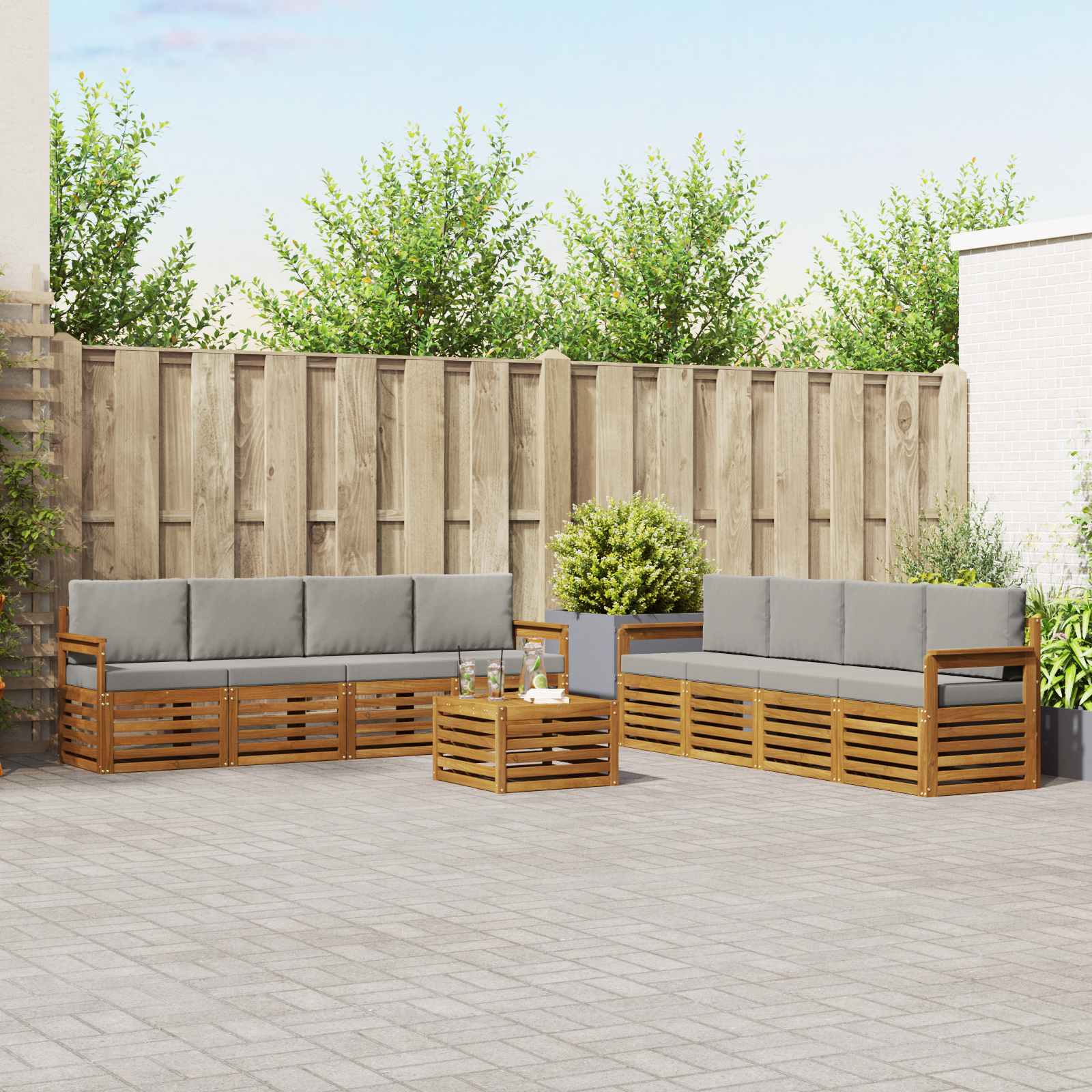 Sofa-Sets 9 pcs Natuurlijk en Lichtgrijs Massief Acaciahout