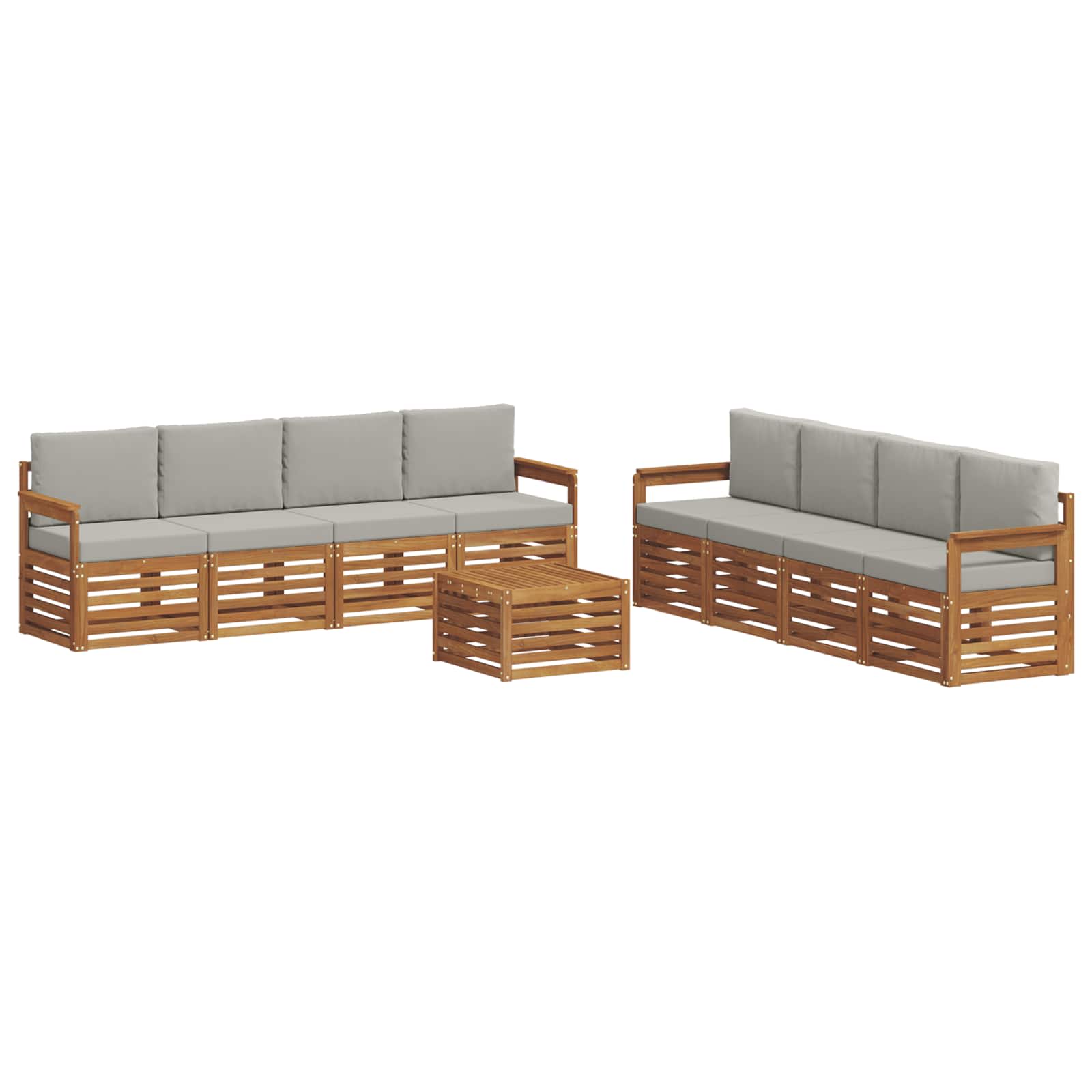 Sofa-Sets 9 pcs Natuurlijk en Lichtgrijs Massief Acaciahout - Afbeelding 2