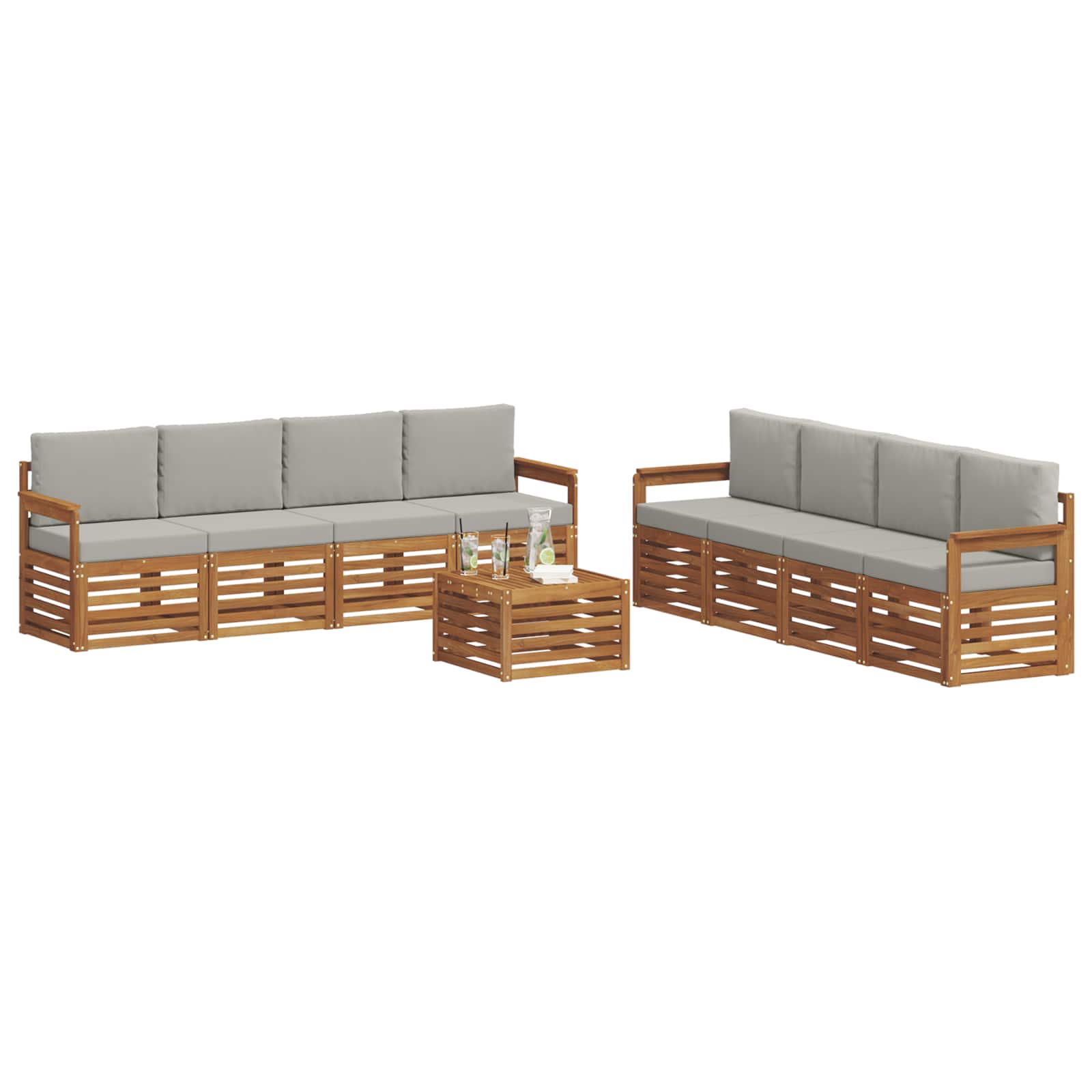 Sofa-Sets 9 pcs Natuurlijk en Lichtgrijs Massief Acaciahout - Afbeelding 3