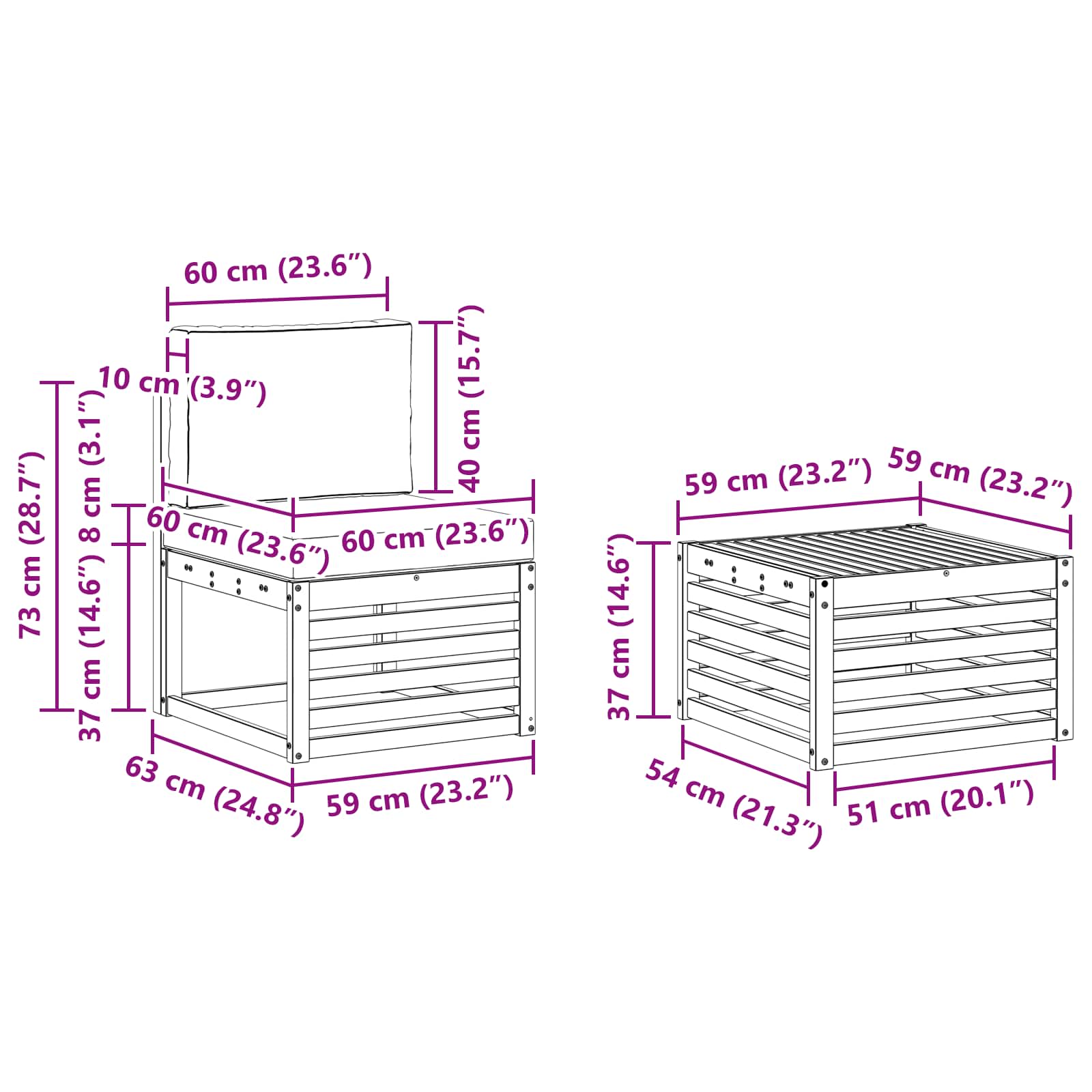 Sofa-Sets 9 pcs Natuurlijk en Lichtgrijs Massief Acaciahout - Afbeelding 9