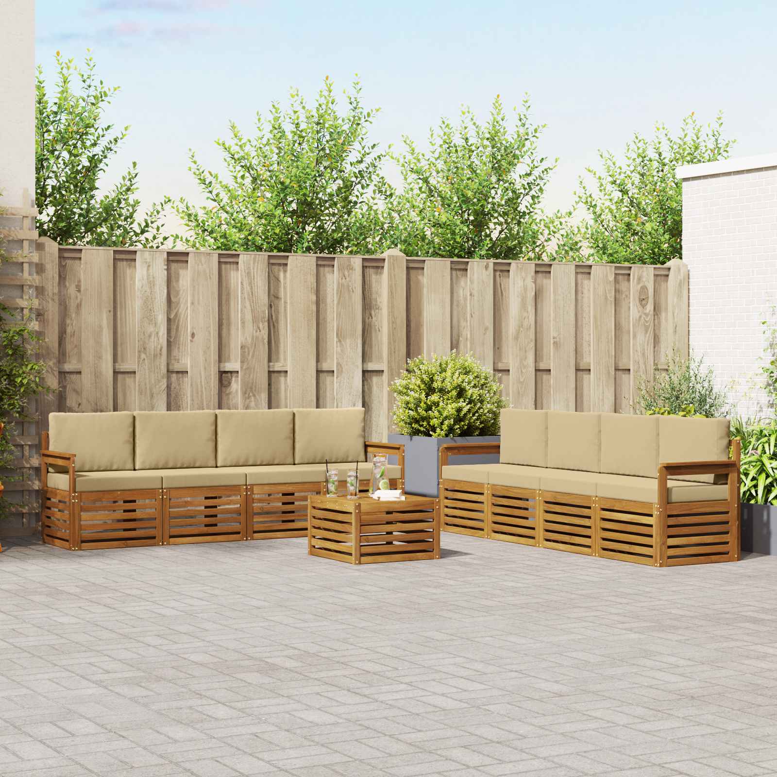 vidaXL Sofagarnituren 9 pcs Natur und Beige Massivholz Akazie