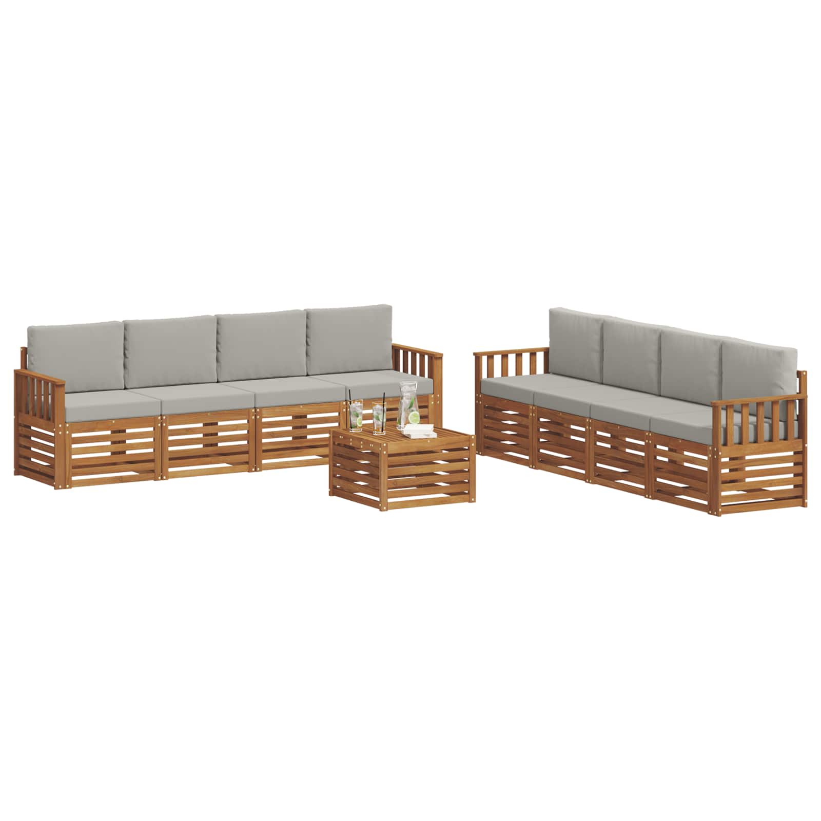 Sofa-Sets 9 pcs Natuurlijk en Lichtgrijs Massief Acaciahout image 3